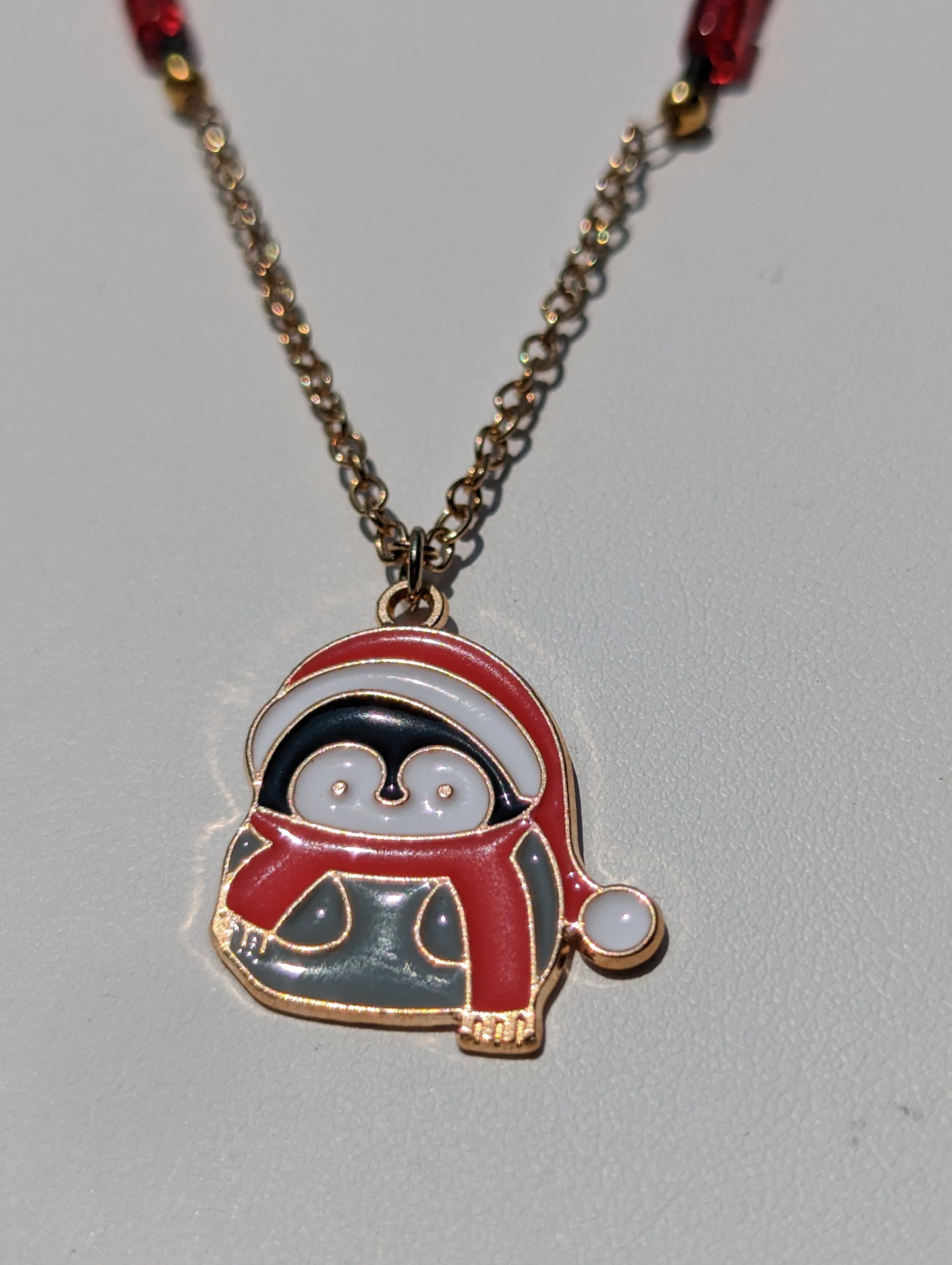 Santa Penguin Charm on Gold-tone Necklace