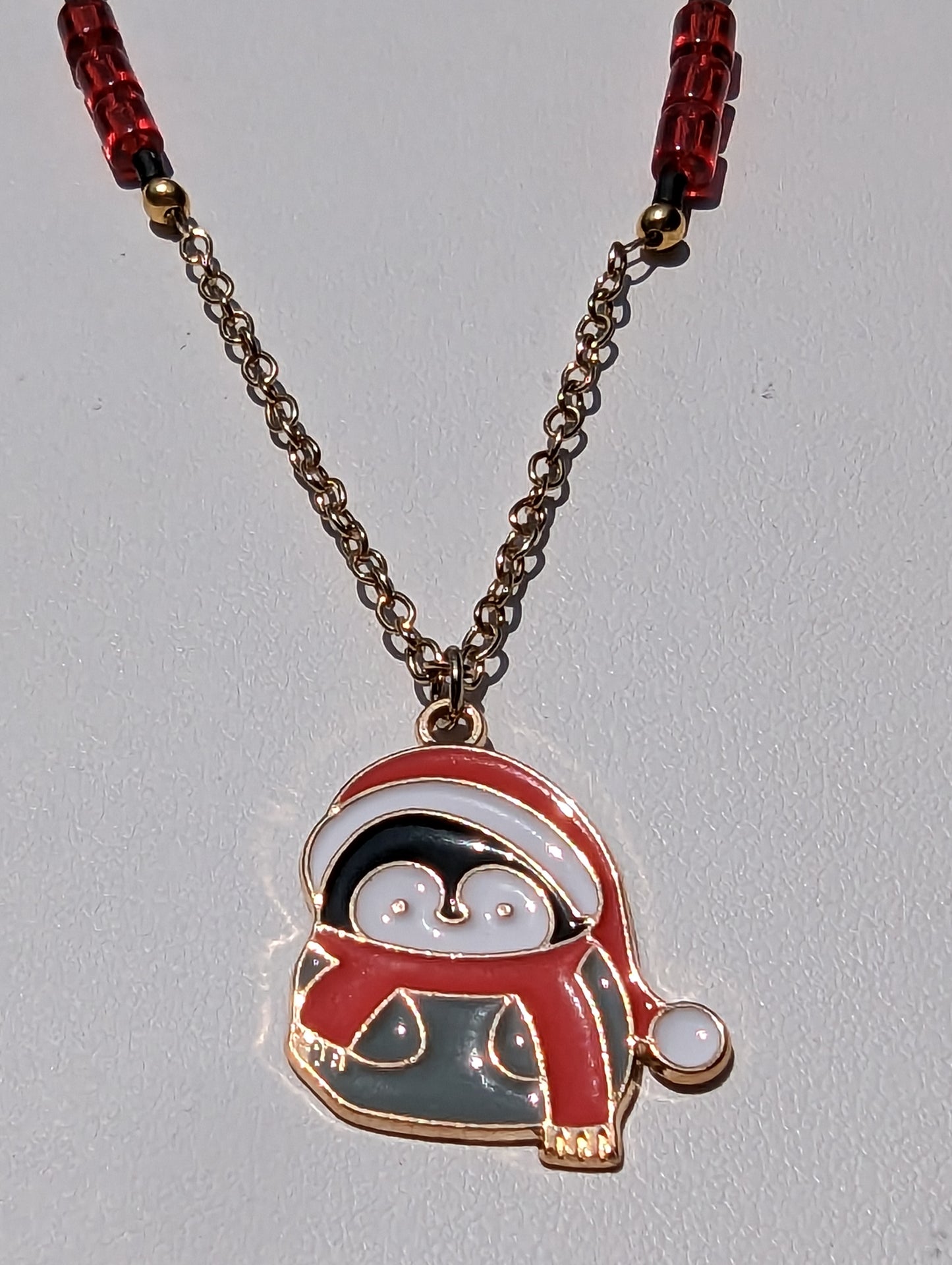 Santa Penguin Charm on Gold-tone Necklace