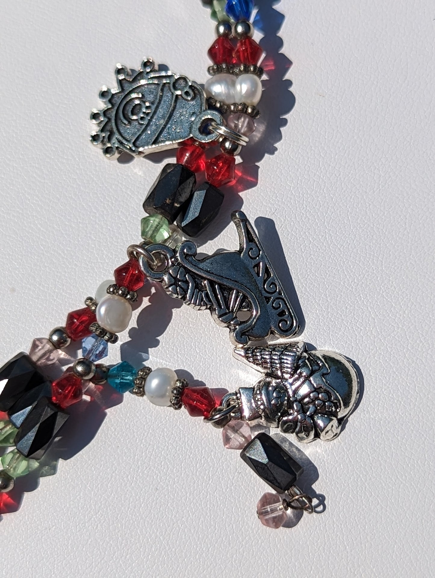 Magnetic Hematite and Bead Adjustable Wrap Bracelet with Christmas Charms