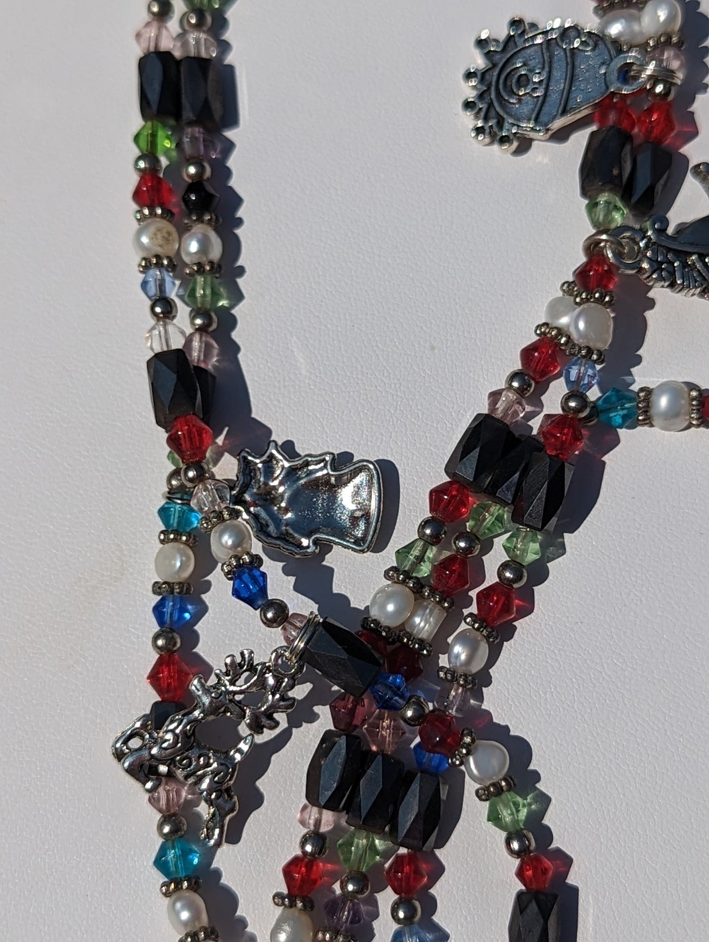 Magnetic Hematite and Bead Adjustable Wrap Bracelet (or Necklace) with Christmas Charms