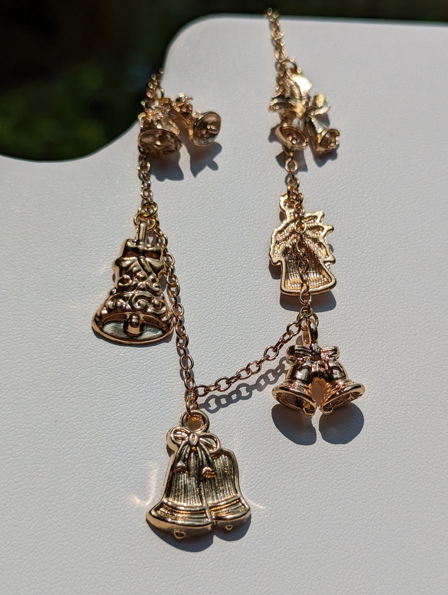 Long Gold-toned Holiday Bells Charm Bracelet