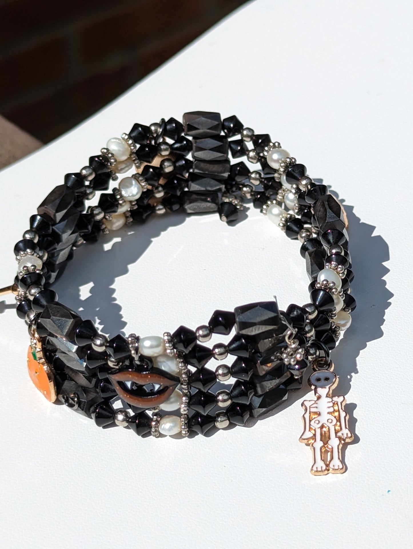 Magnetic Hematite and Bead Adjustable Wrap Bracelet with Halloween Charms