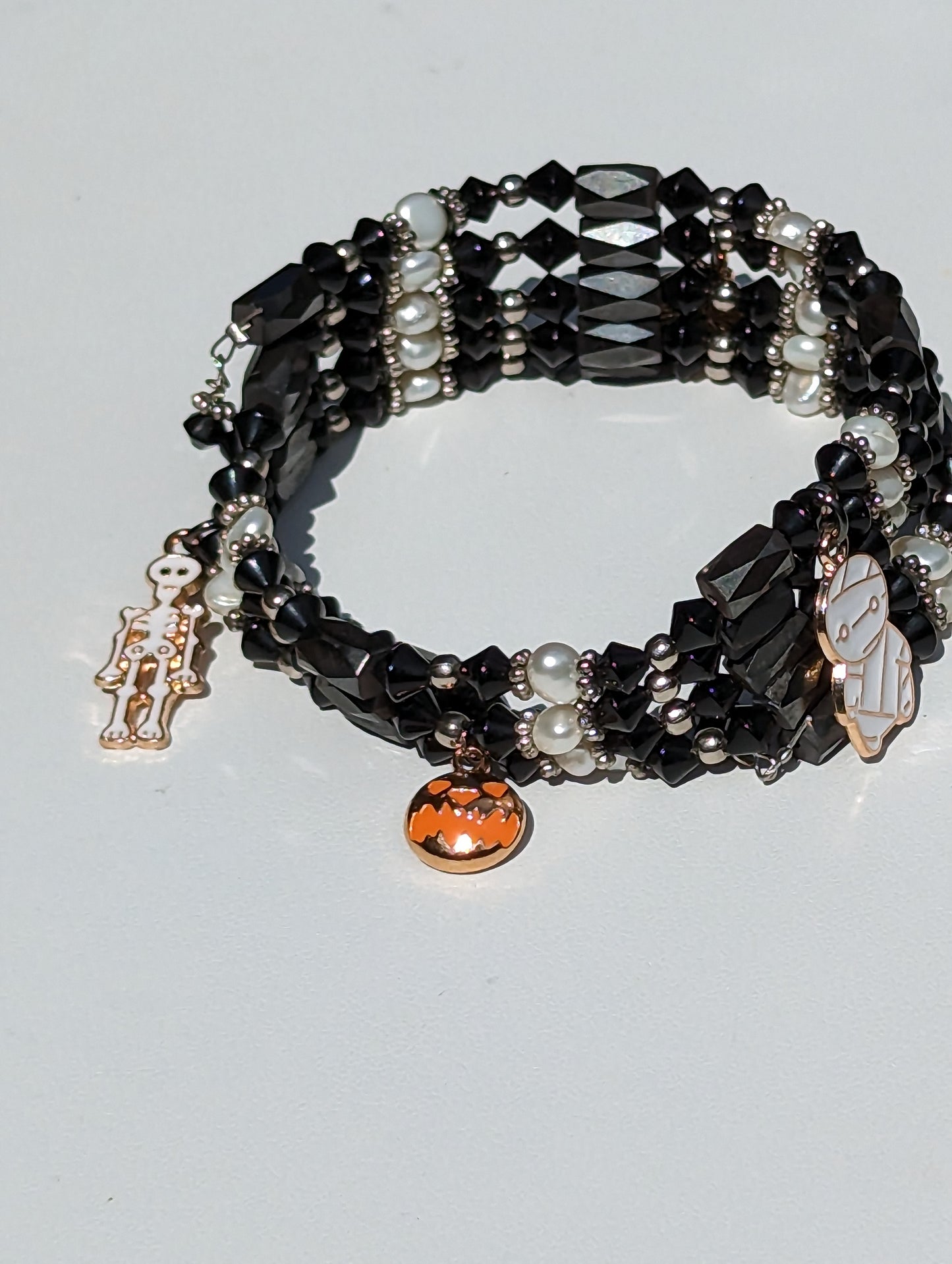 Magnetic Hematite and Bead Adjustable Wrap Bracelet with Halloween Charms