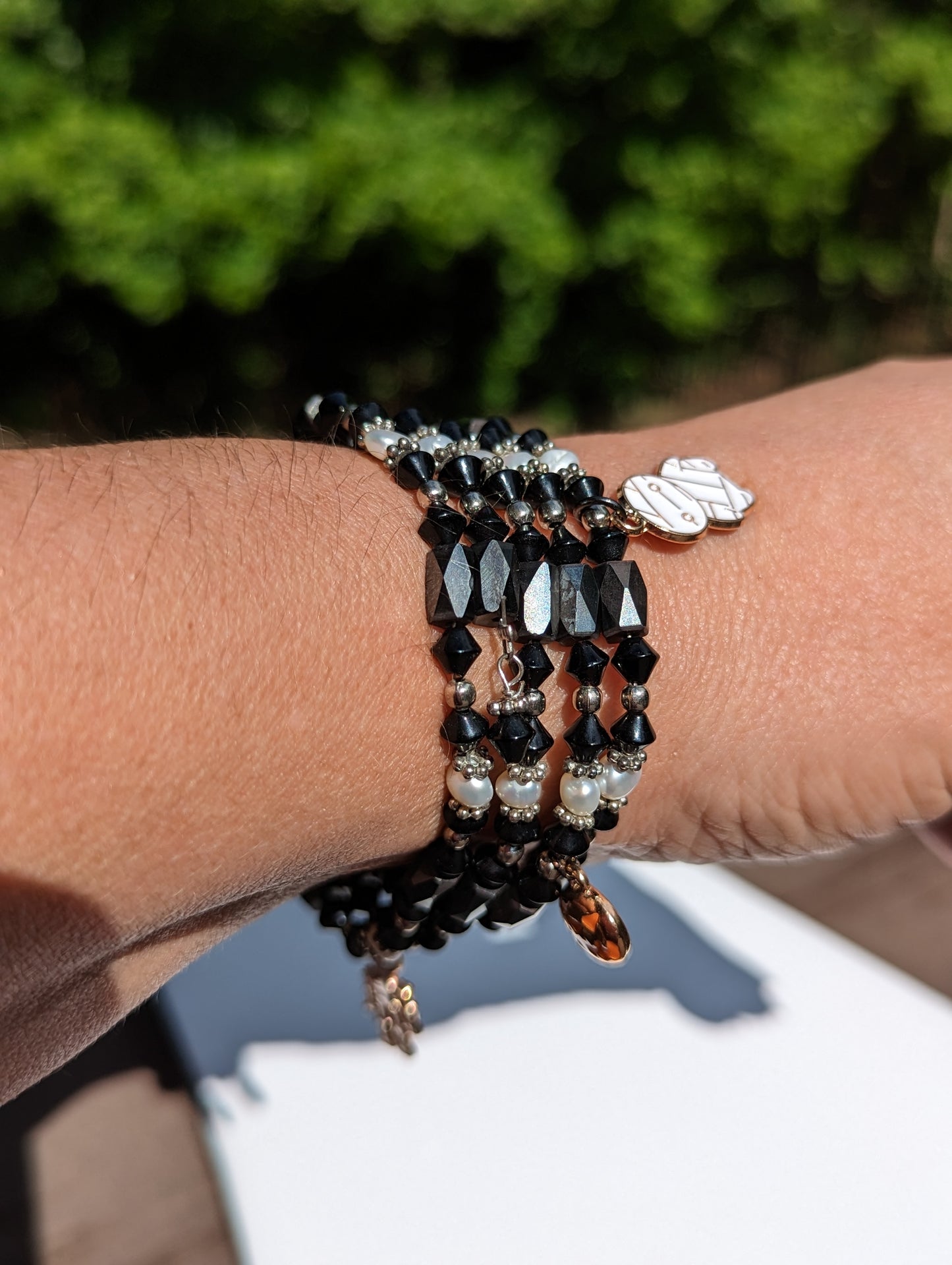 Magnetic Hematite and Bead Adjustable Wrap Bracelet with Halloween Charms