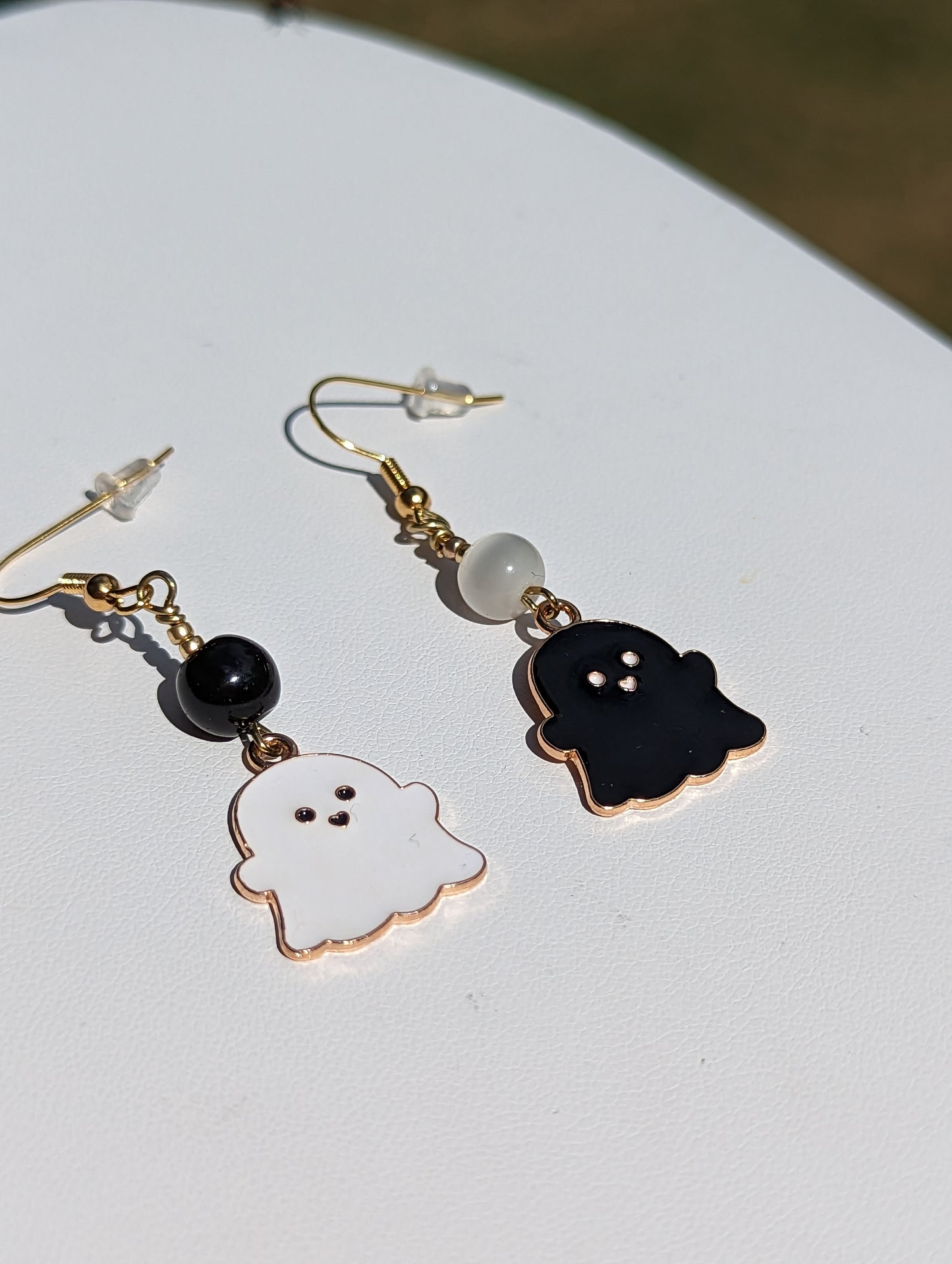 Black and White Enamel Ghost Earrings