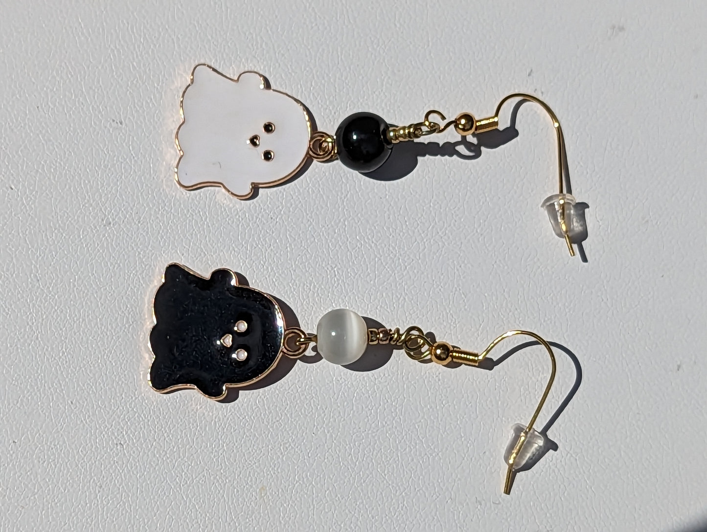 Black and White Enamel Ghost Earrings