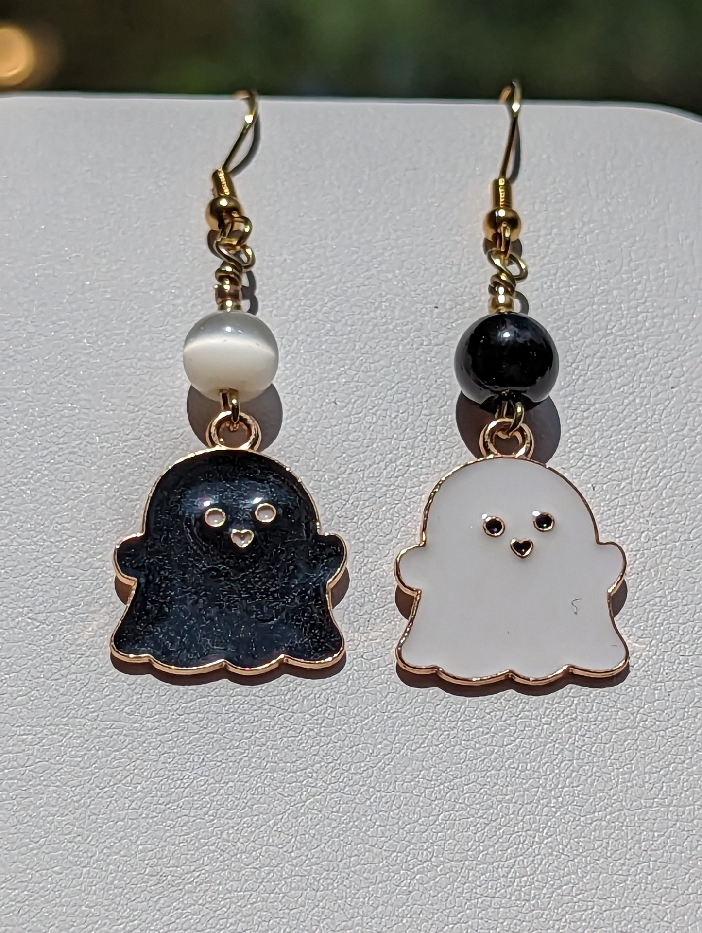 Black and White Enamel Ghost Earrings