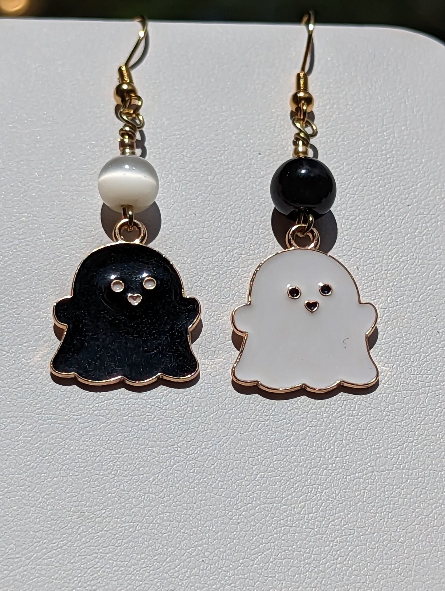 Black and White Enamel Ghost Earrings