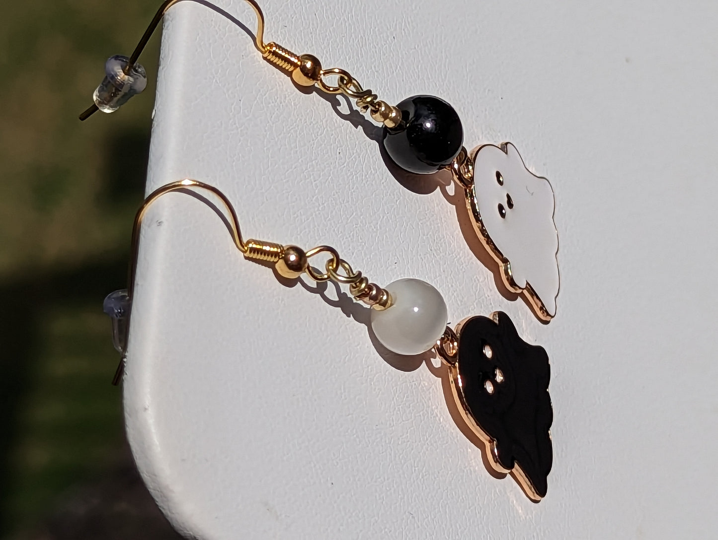 Black and White Enamel Ghost Earrings