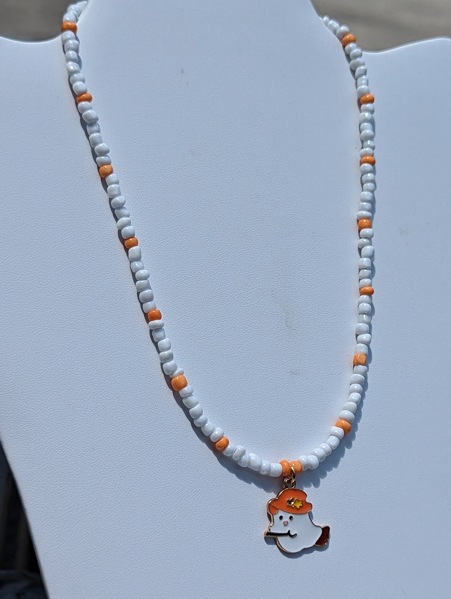 Friendly Ghost Charm on Beaded Necklace