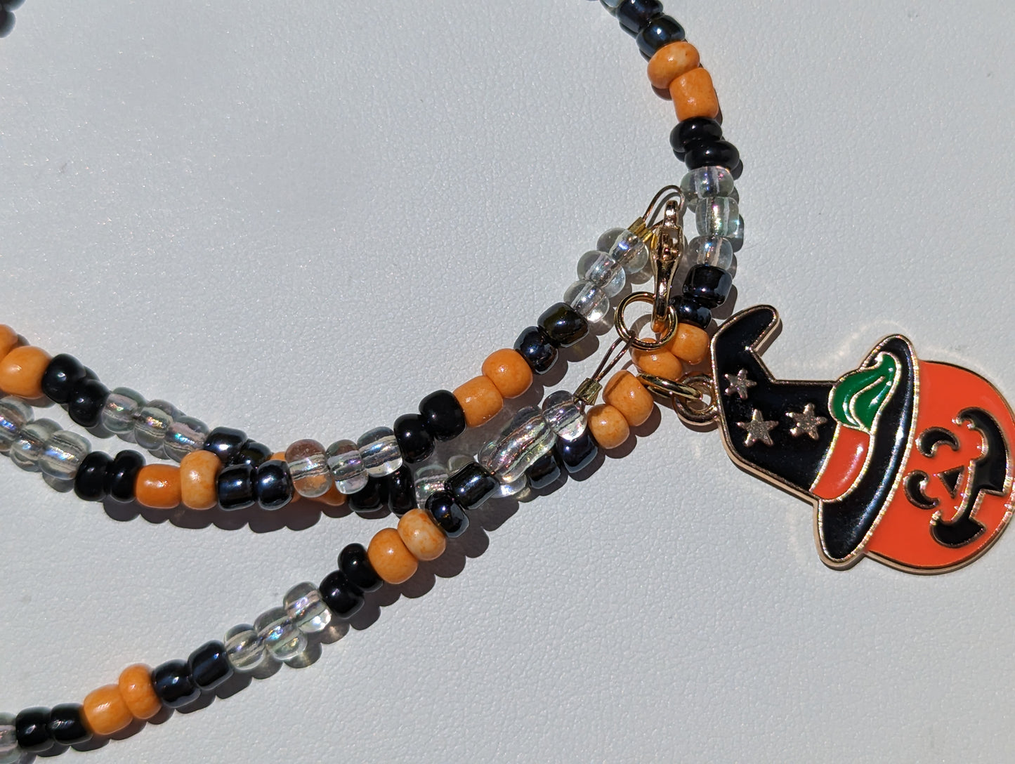 Jack-o-Lantern Witch Charm on Beaded Necklace