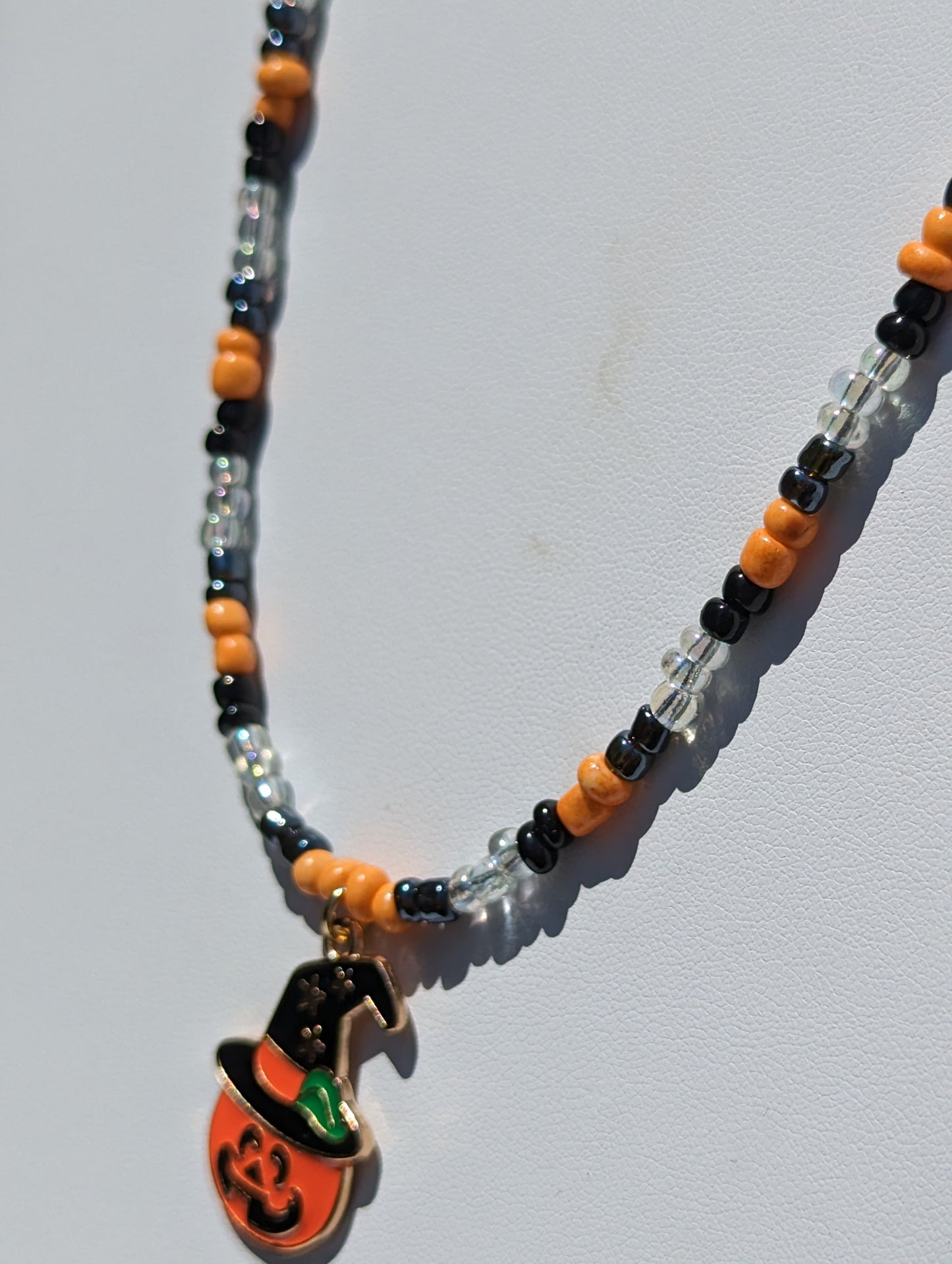 Jack-o-Lantern Witch Charm on Beaded Necklace