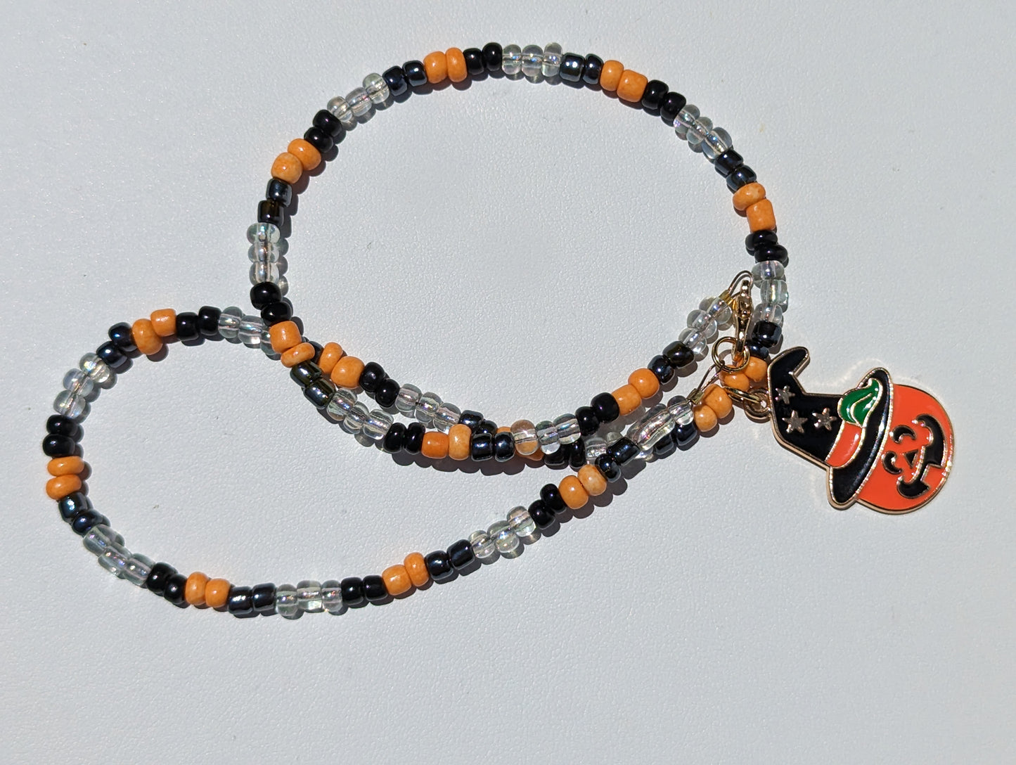 Jack-o-Lantern Witch Charm on Beaded Necklace