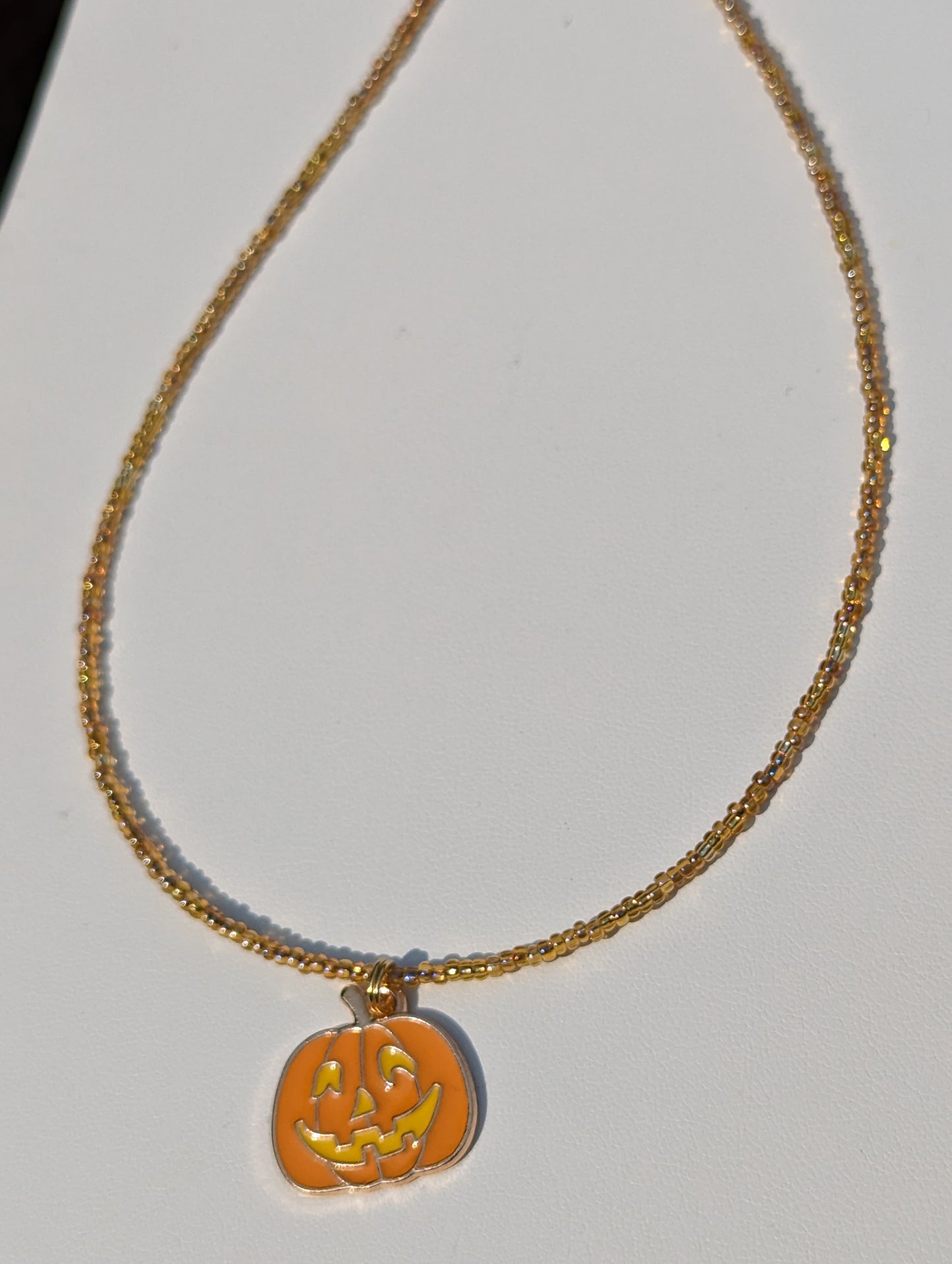 Friendly Jack-o-Lantern Charm on Beaded Necklace