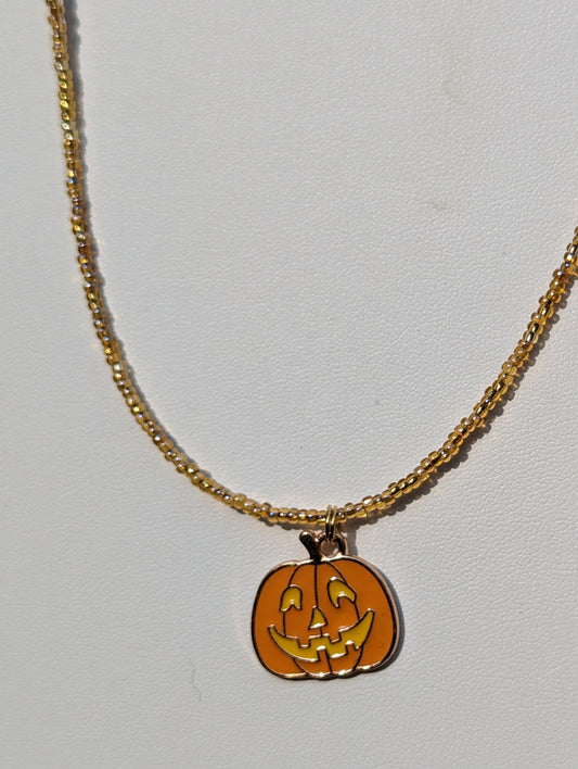 Friendly Jack-o-Lantern Charm on Beaded Necklace