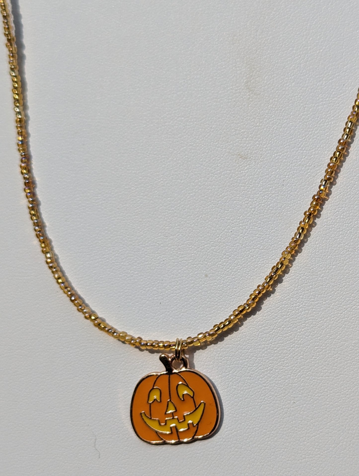 Friendly Jack-o-Lantern Charm on Beaded Necklace