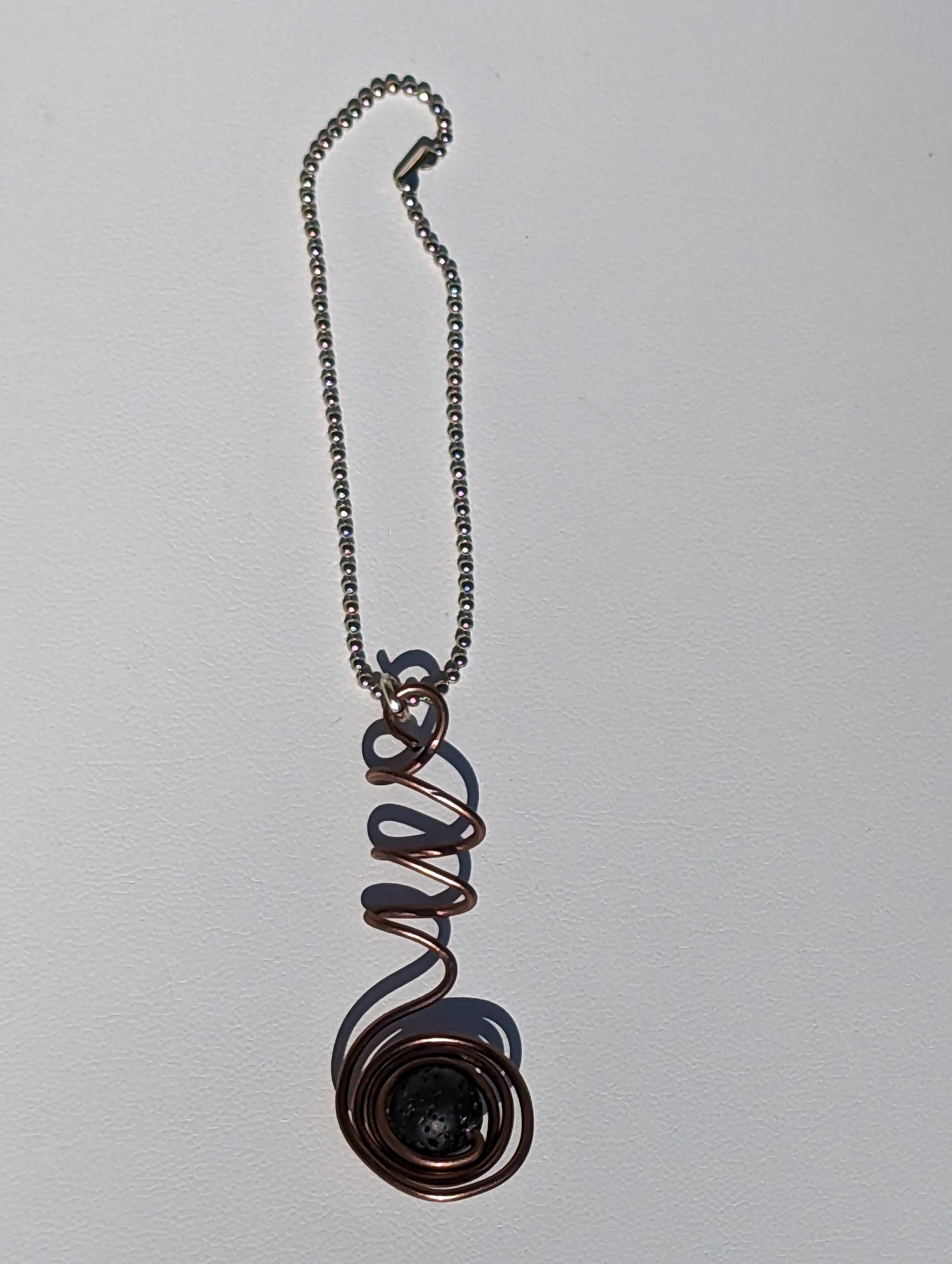 Wire Wrapped Lava Bead Hanger (or Keychain) - Brown with Spiral