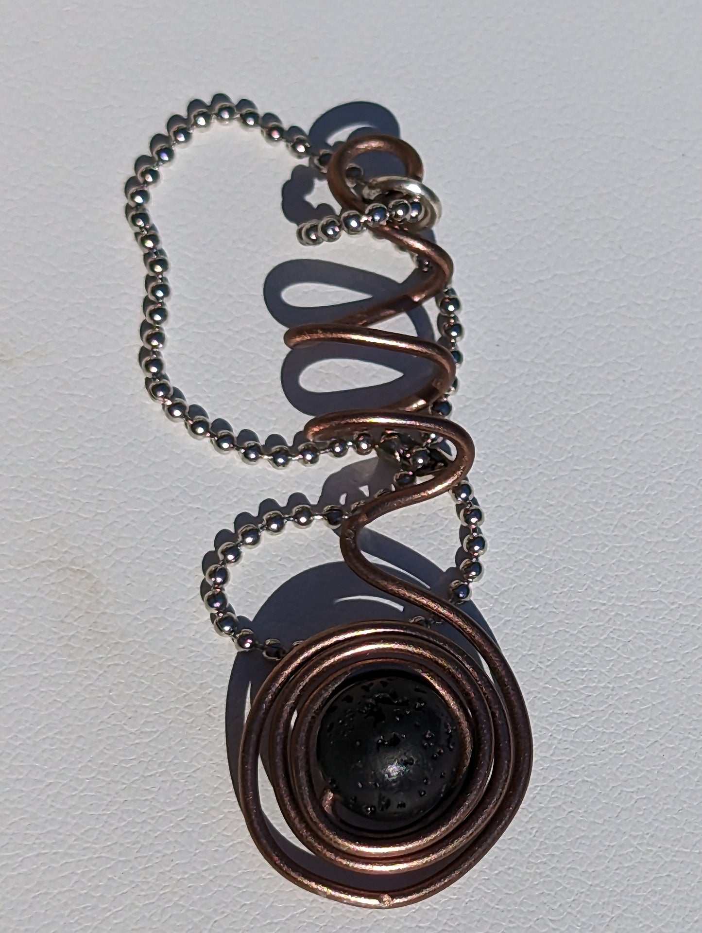 Wire Wrapped Lava Bead Hanger (or Keychain) - Brown with Spiral