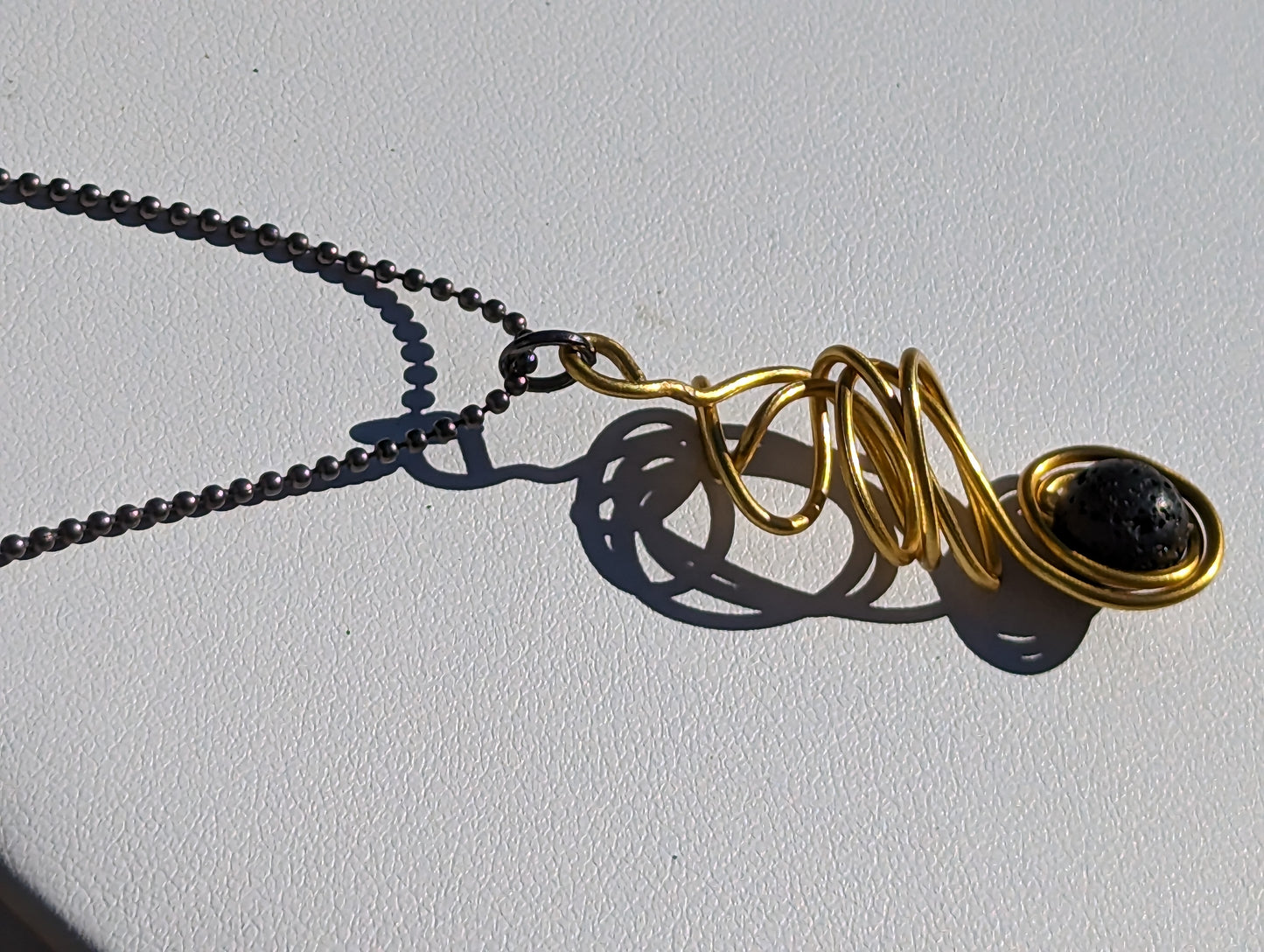 Wire Wrapped Lava Bead Hanger (or Keychain) - Gold with Spiral