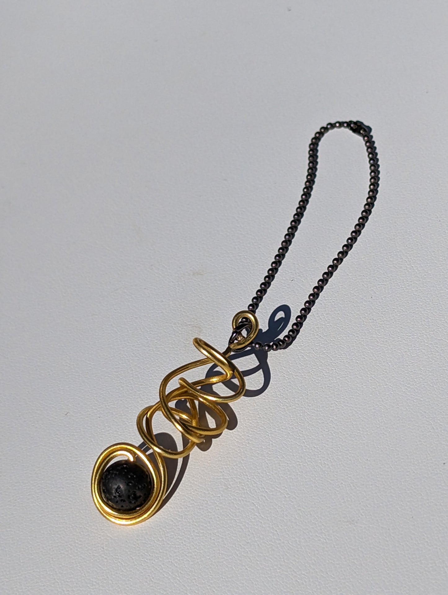 Wire Wrapped Lava Bead Hanger (or Keychain) - Gold with Spiral