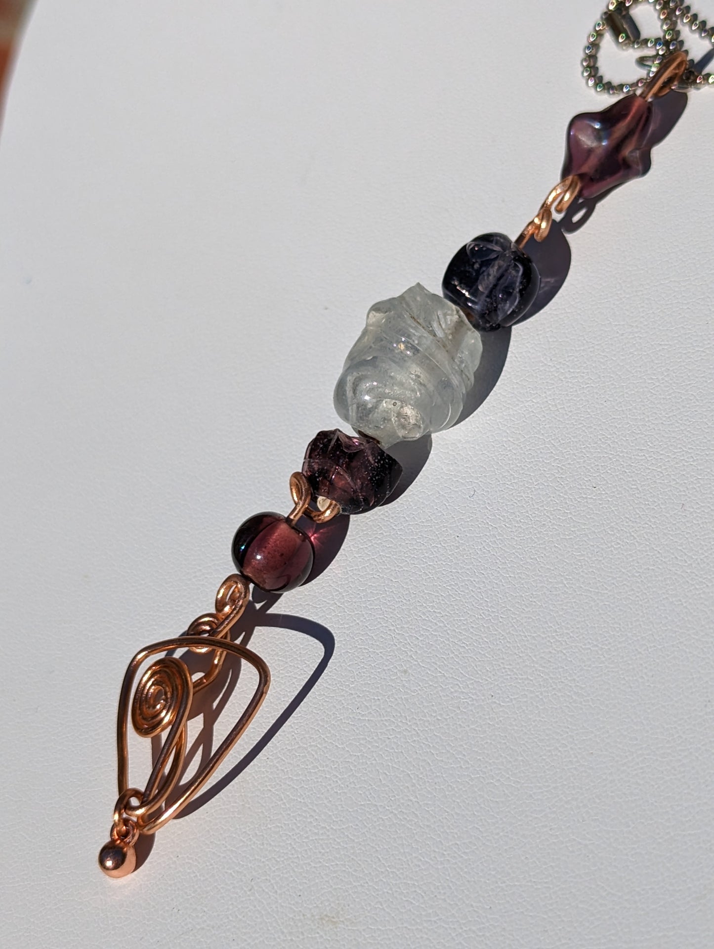 Purple Glass Bead Coppery Hand-wired Keychain or Hanger