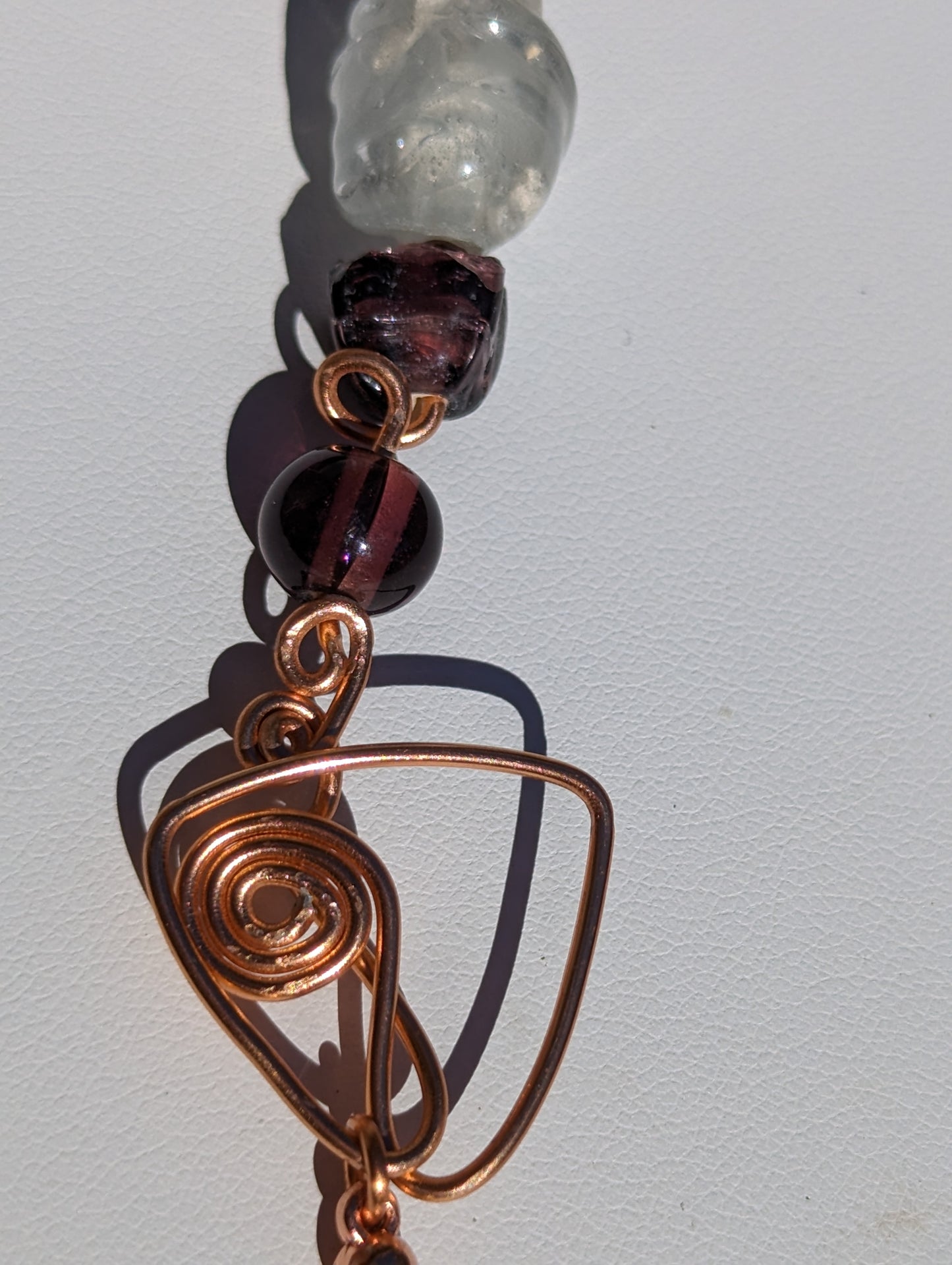 Purple Glass Bead Coppery Hand-wired Keychain or Hanger