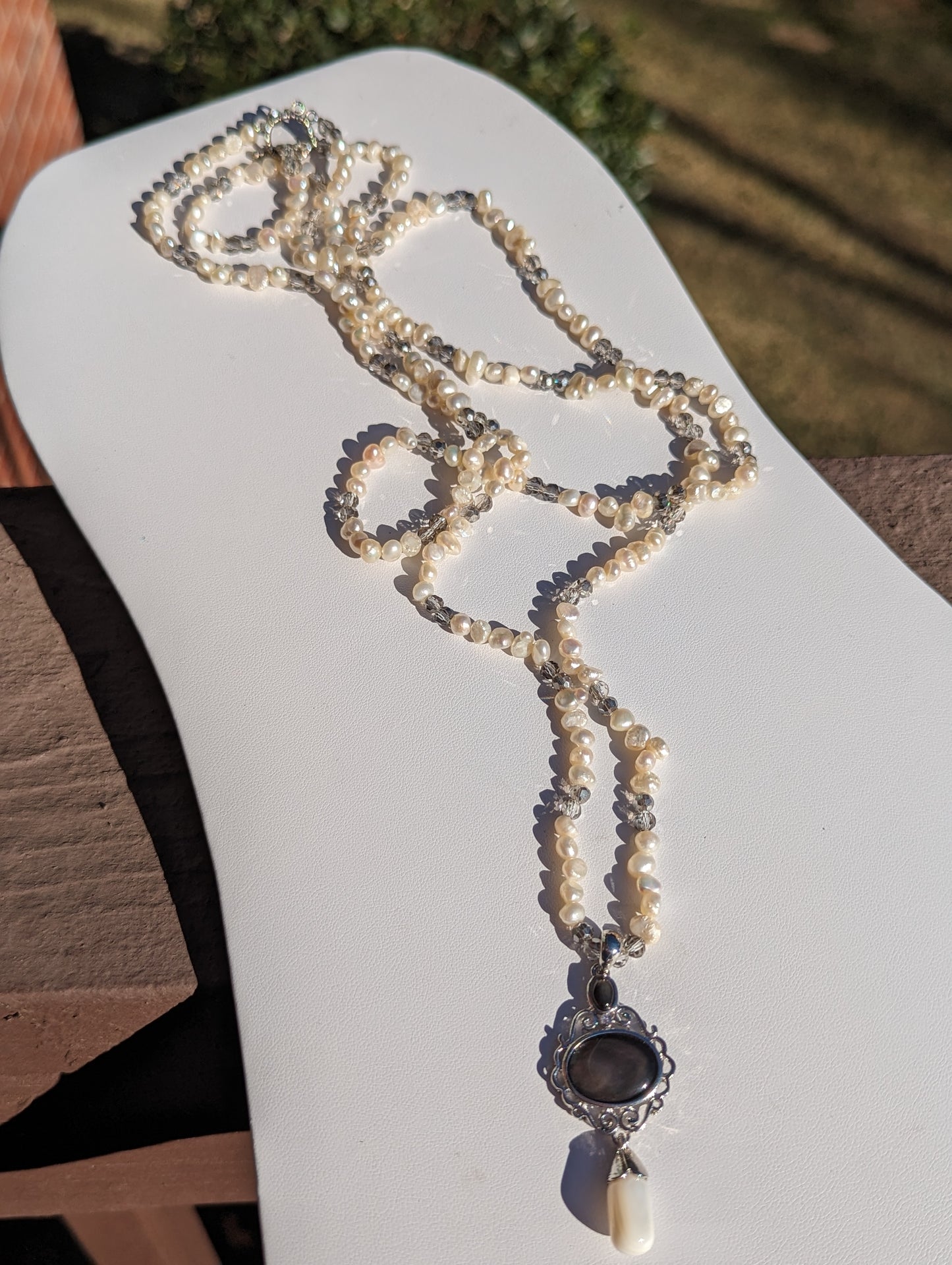 Freshwater Pearl and Swarovski Bead Necklace and Long Bracelet