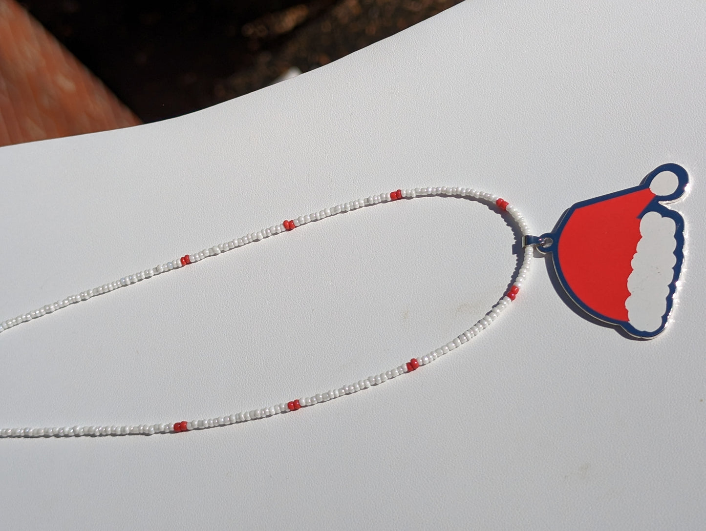 Santa Hat Pendant on Beaded Necklace