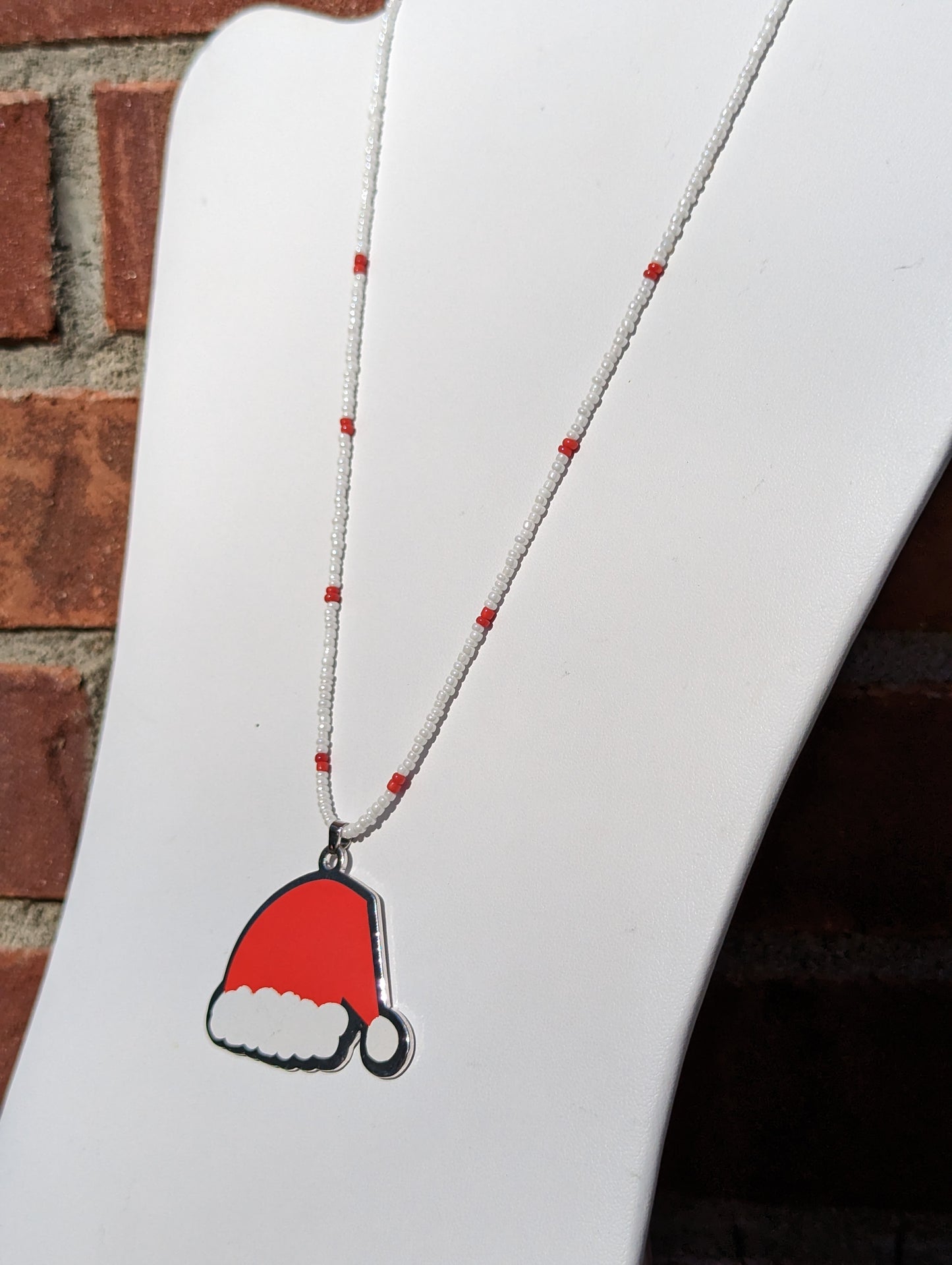 Santa Hat Pendant on Beaded Necklace