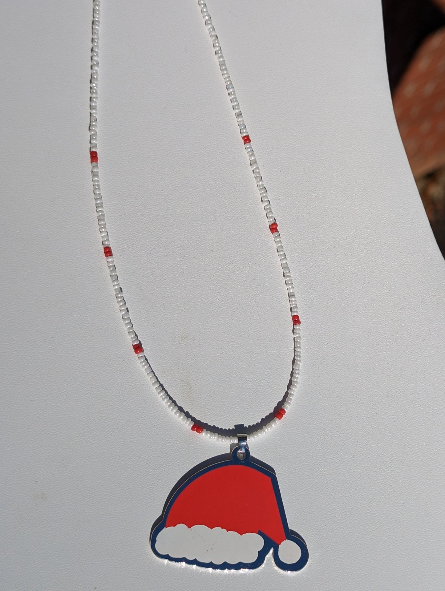 Santa Hat Pendant on Beaded Necklace