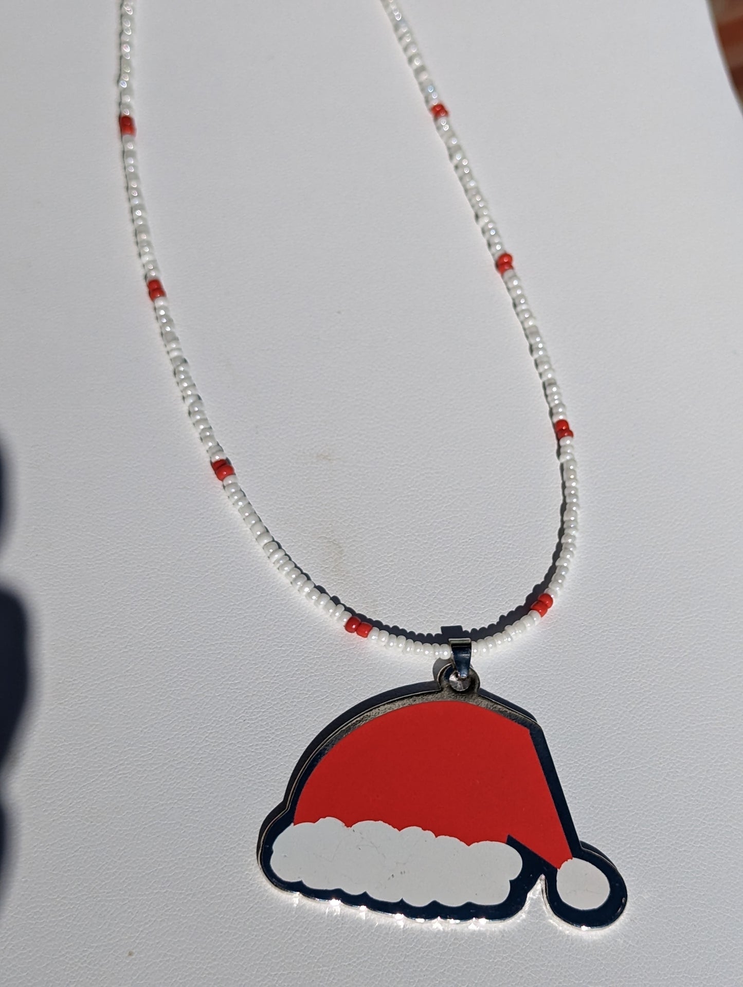 Santa Hat Pendant on Beaded Necklace