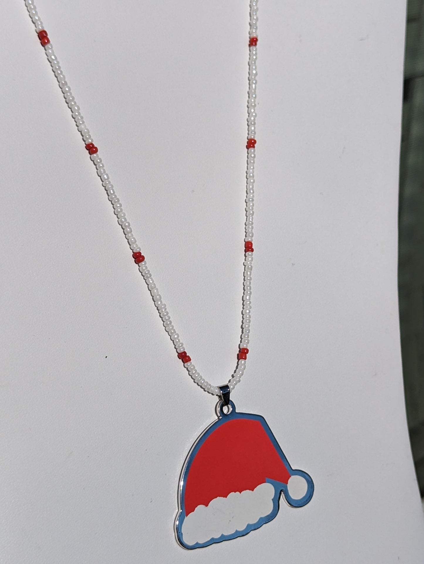 Santa Hat Pendant on Beaded Necklace