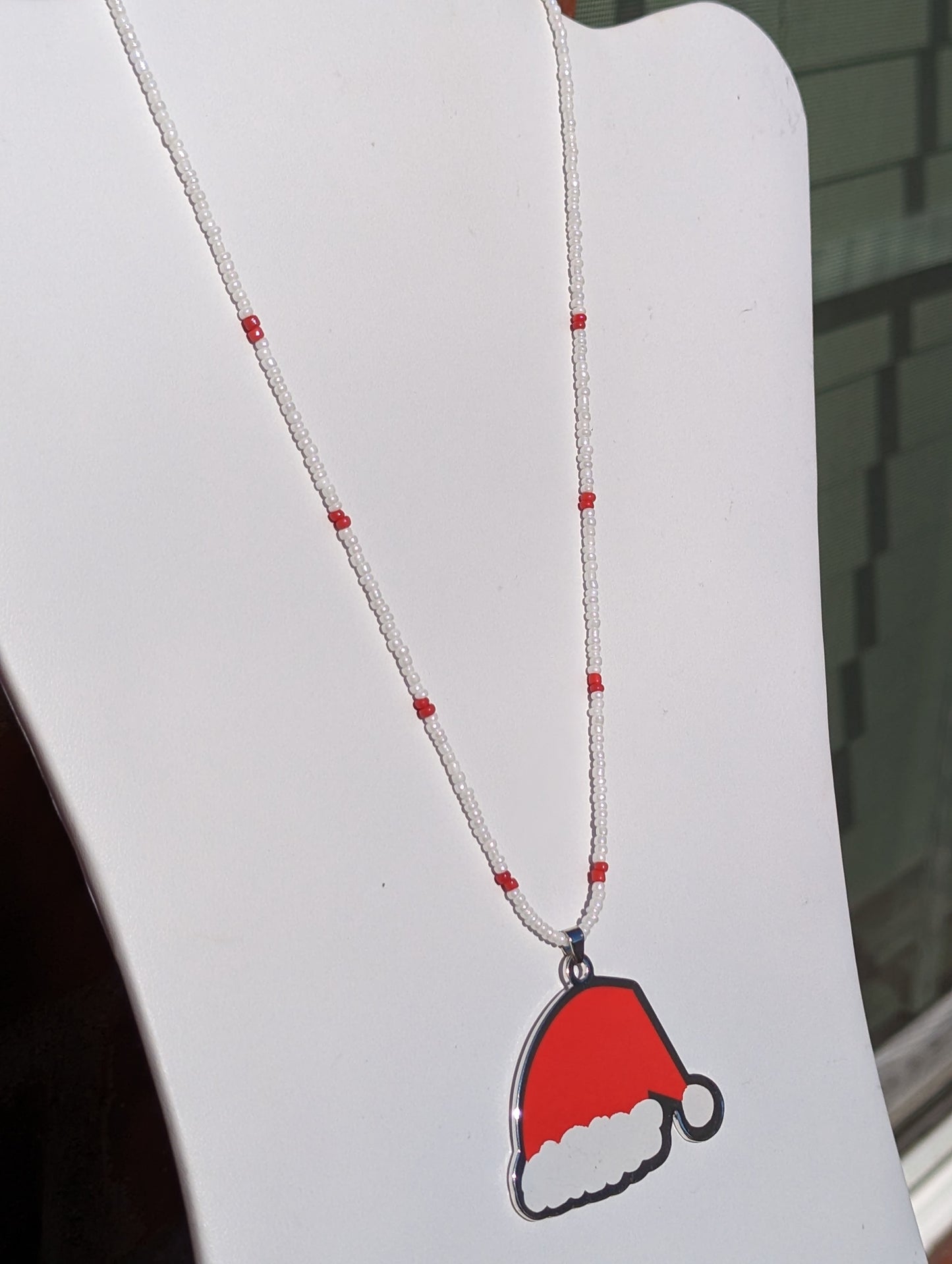 Santa Hat Pendant on Beaded Necklace