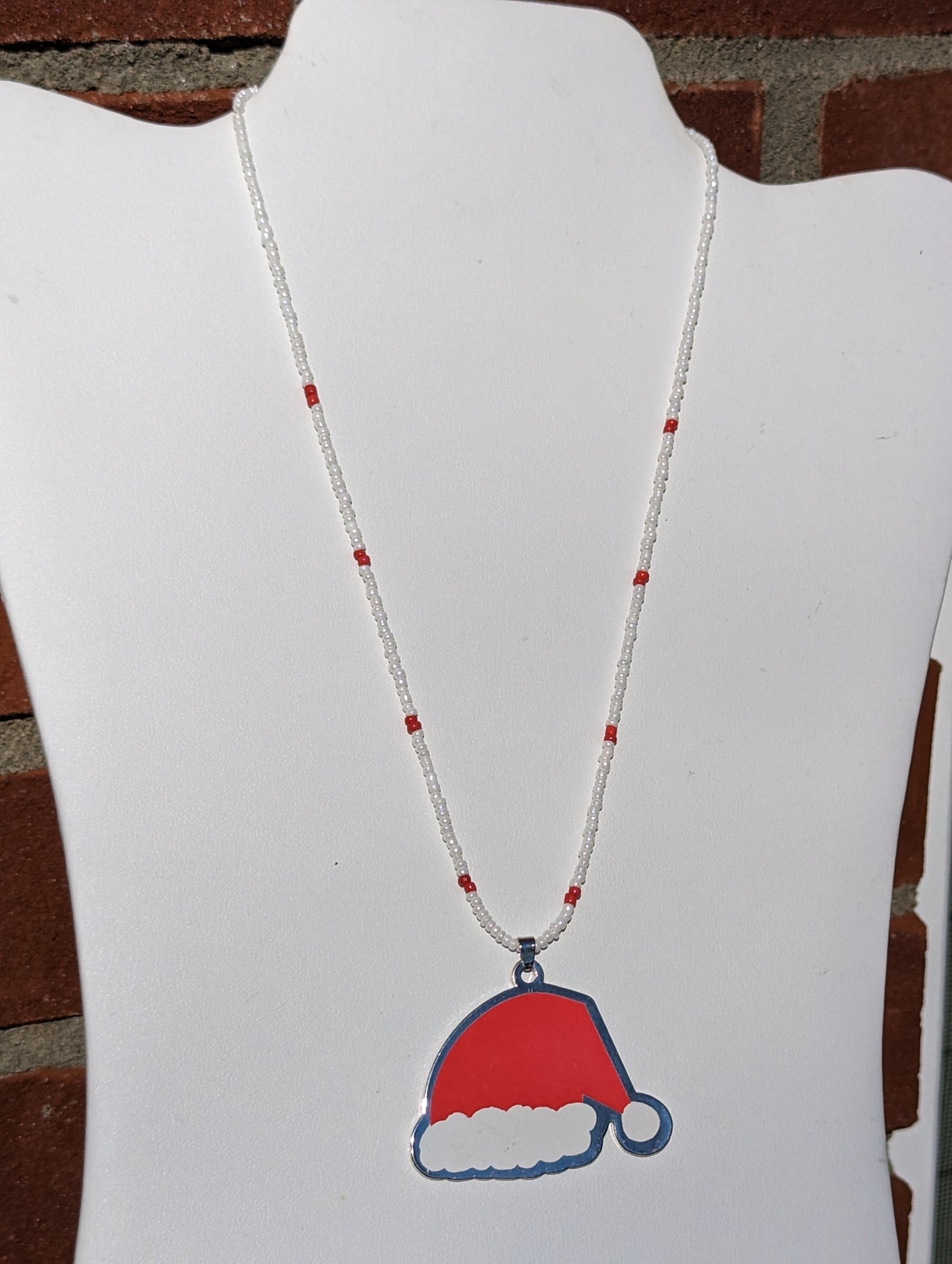 Santa Hat Pendant on Beaded Necklace