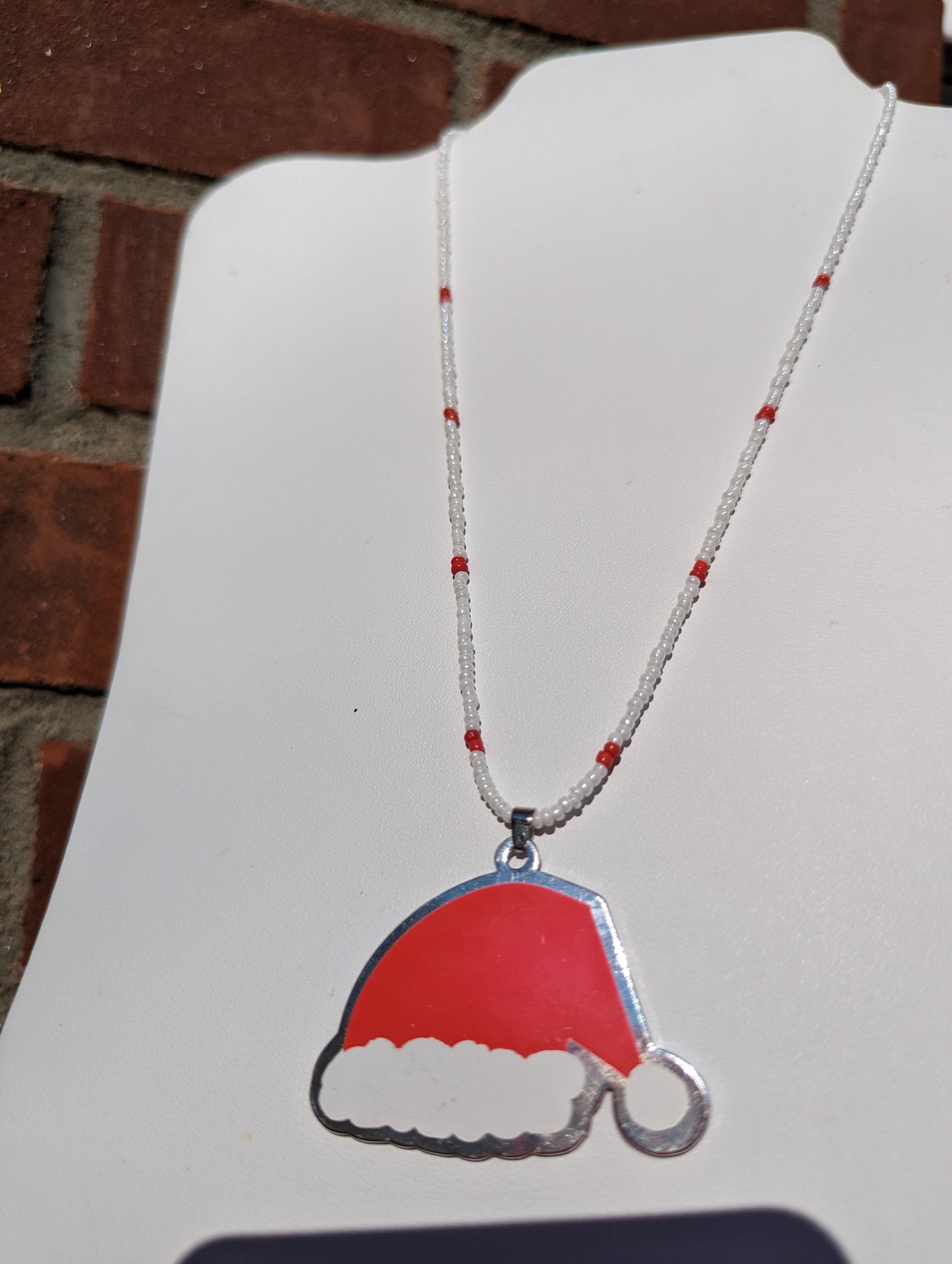 Santa Hat Pendant on Beaded Necklace