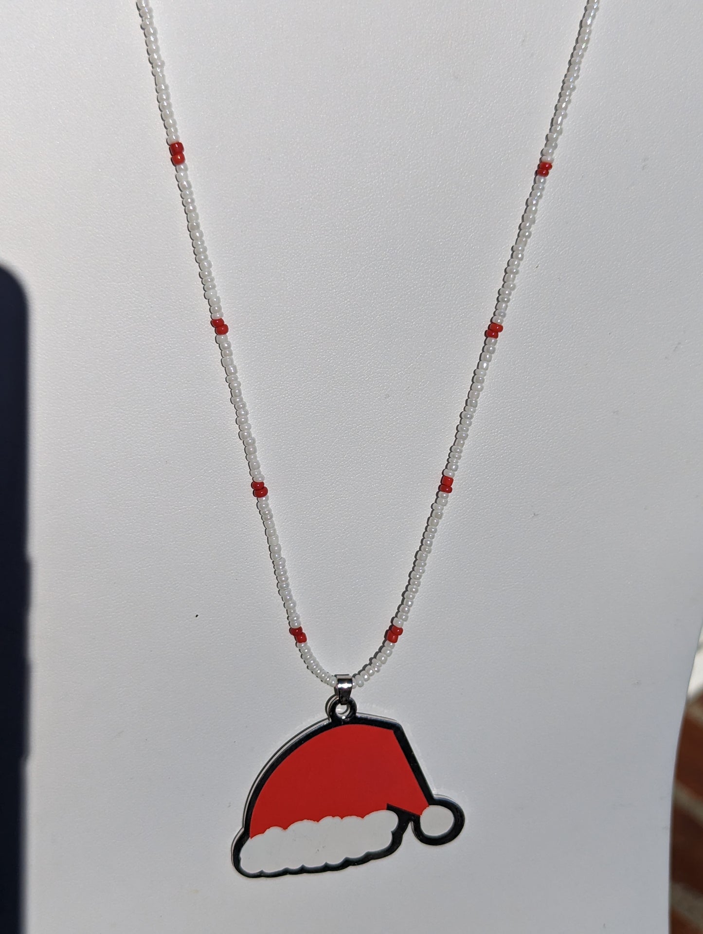 Santa Hat Pendant on Beaded Necklace