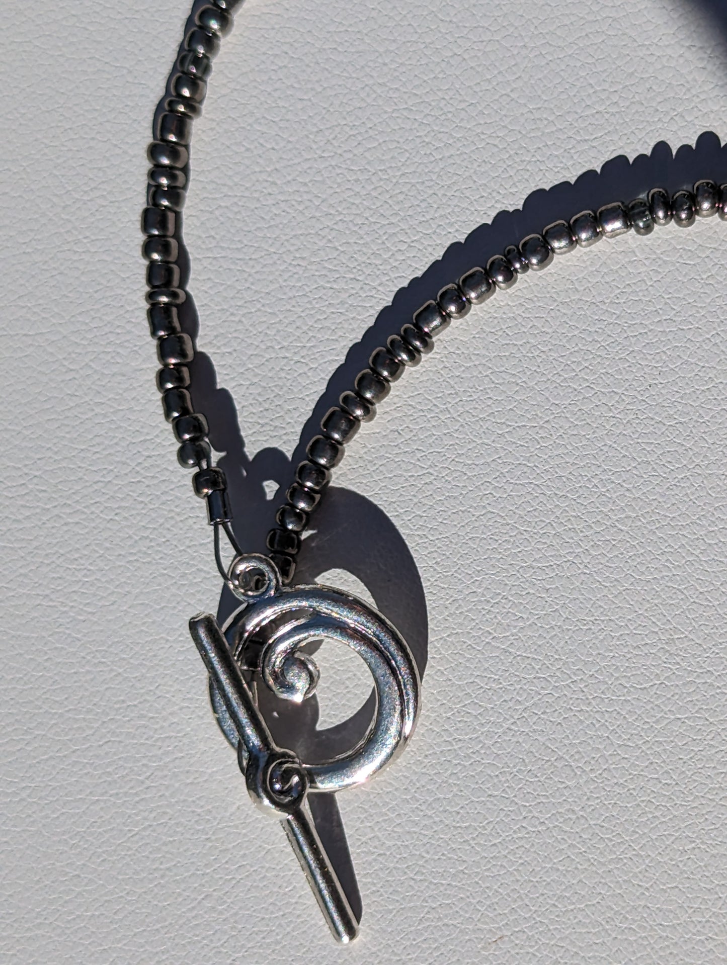 Charcoal Seed Bead Necklace with Large Wire-wrapped Black Glass Beads