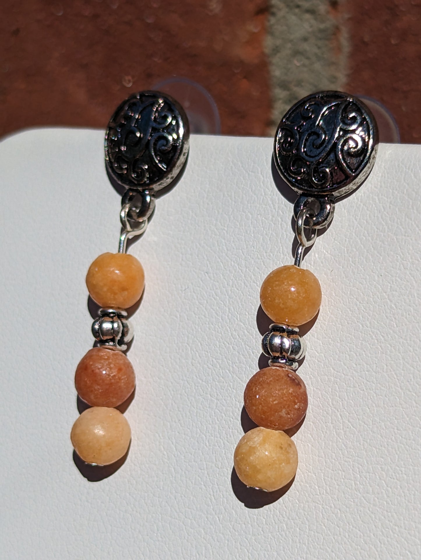 Carnelian Bead Earrings on Antique Silver-toned Studs
