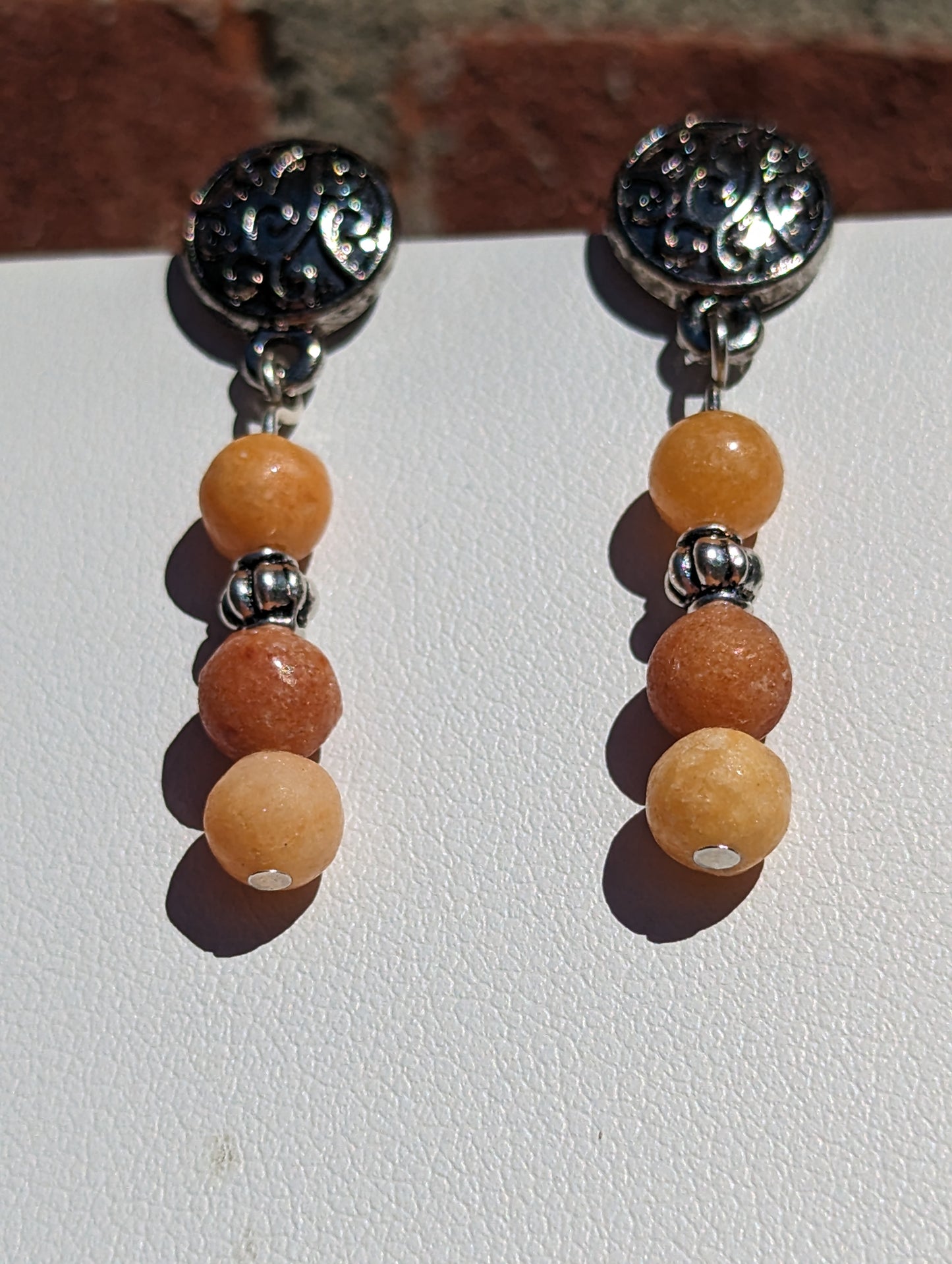 Carnelian Bead Earrings on Antique Silver-toned Studs