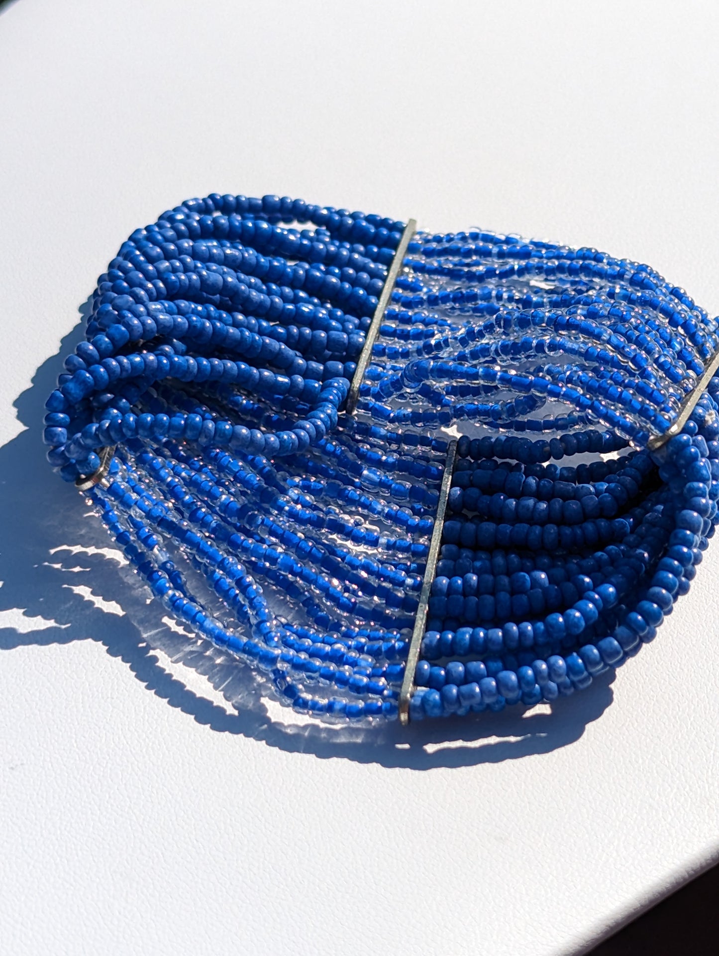 Stretchy Multi-band Blue Seed Bead Bracelet