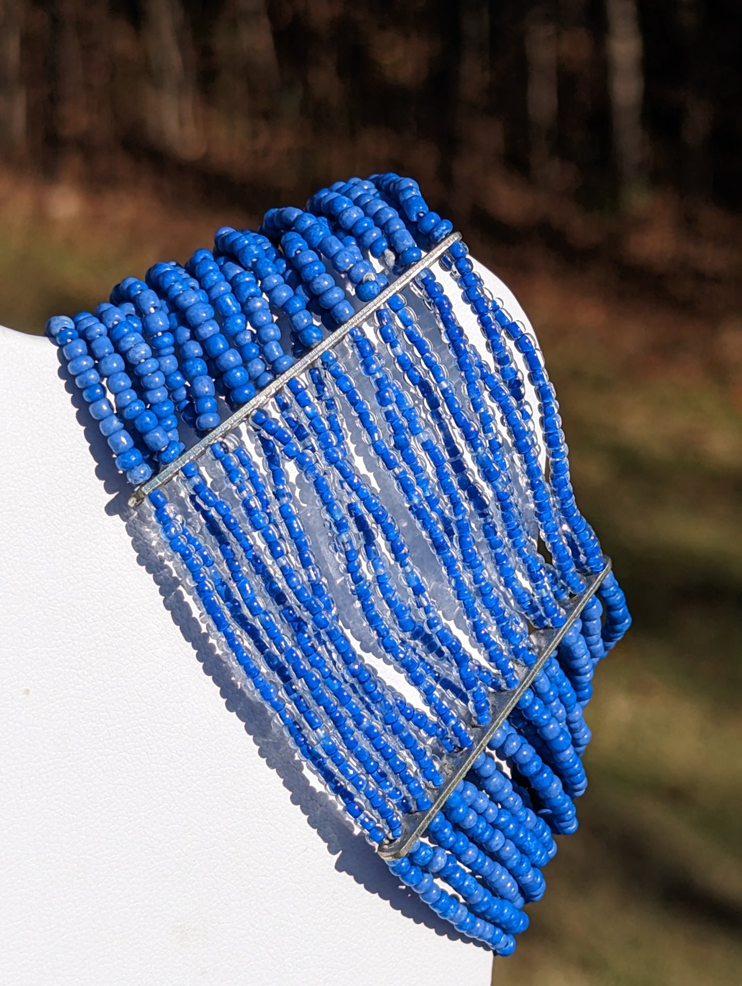 Stretchy Multi-band Blue Seed Bead Bracelet