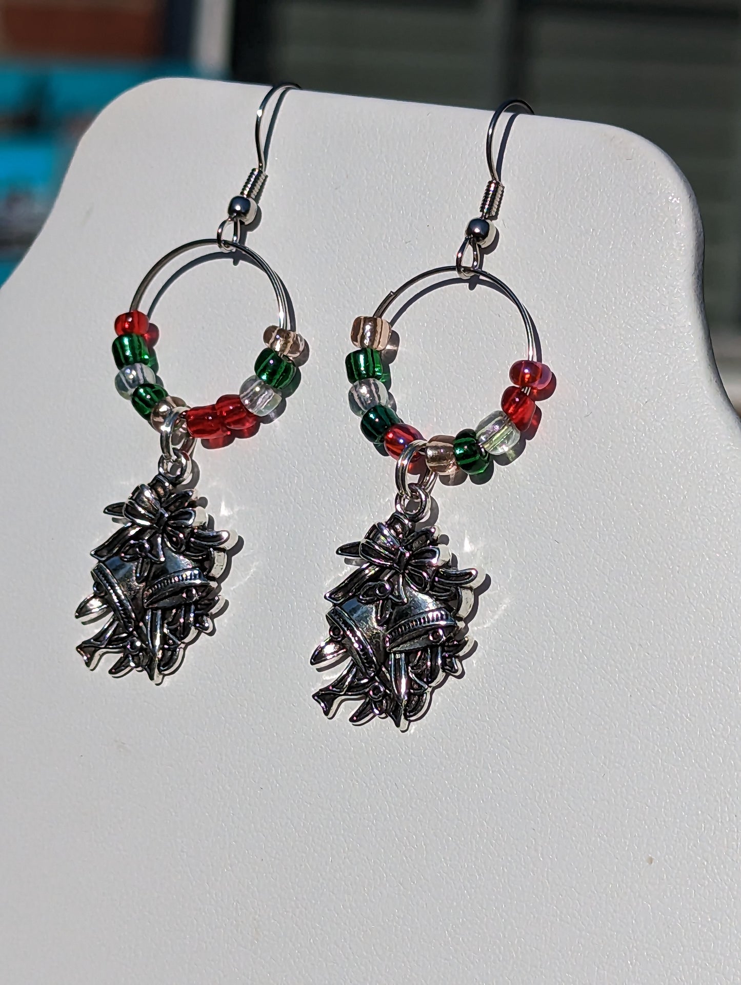 Silver-tone Holiday Bells Charm Earrings