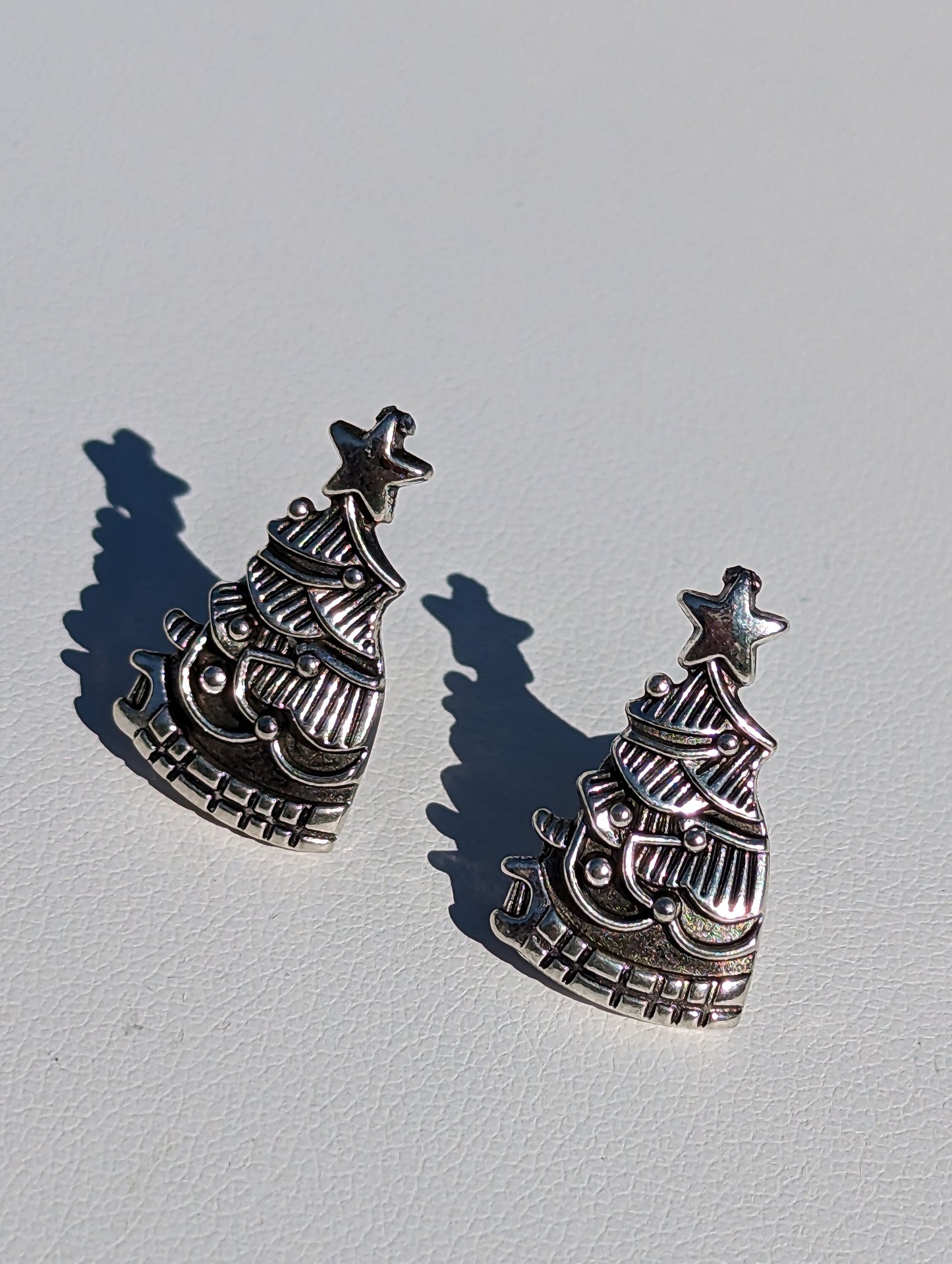 Silver-tone Christmas Tree Stud Earrings