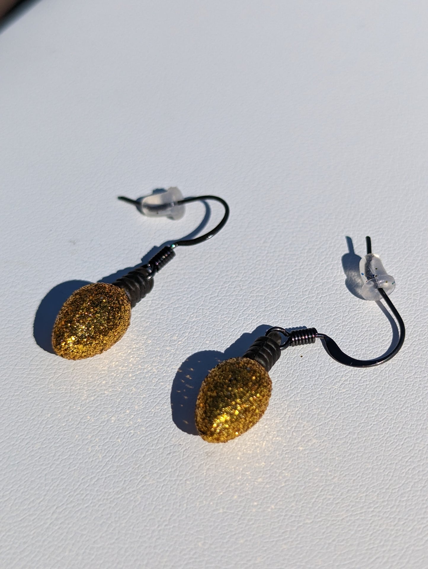 Golden Glitter Bulb Holiday Earrings