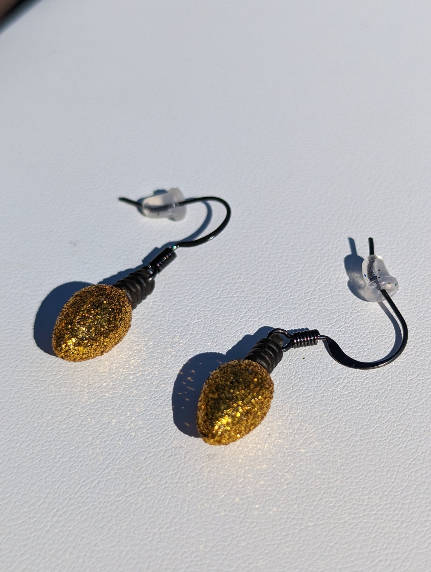 Gold Glitter Bulb Holiday Earrings