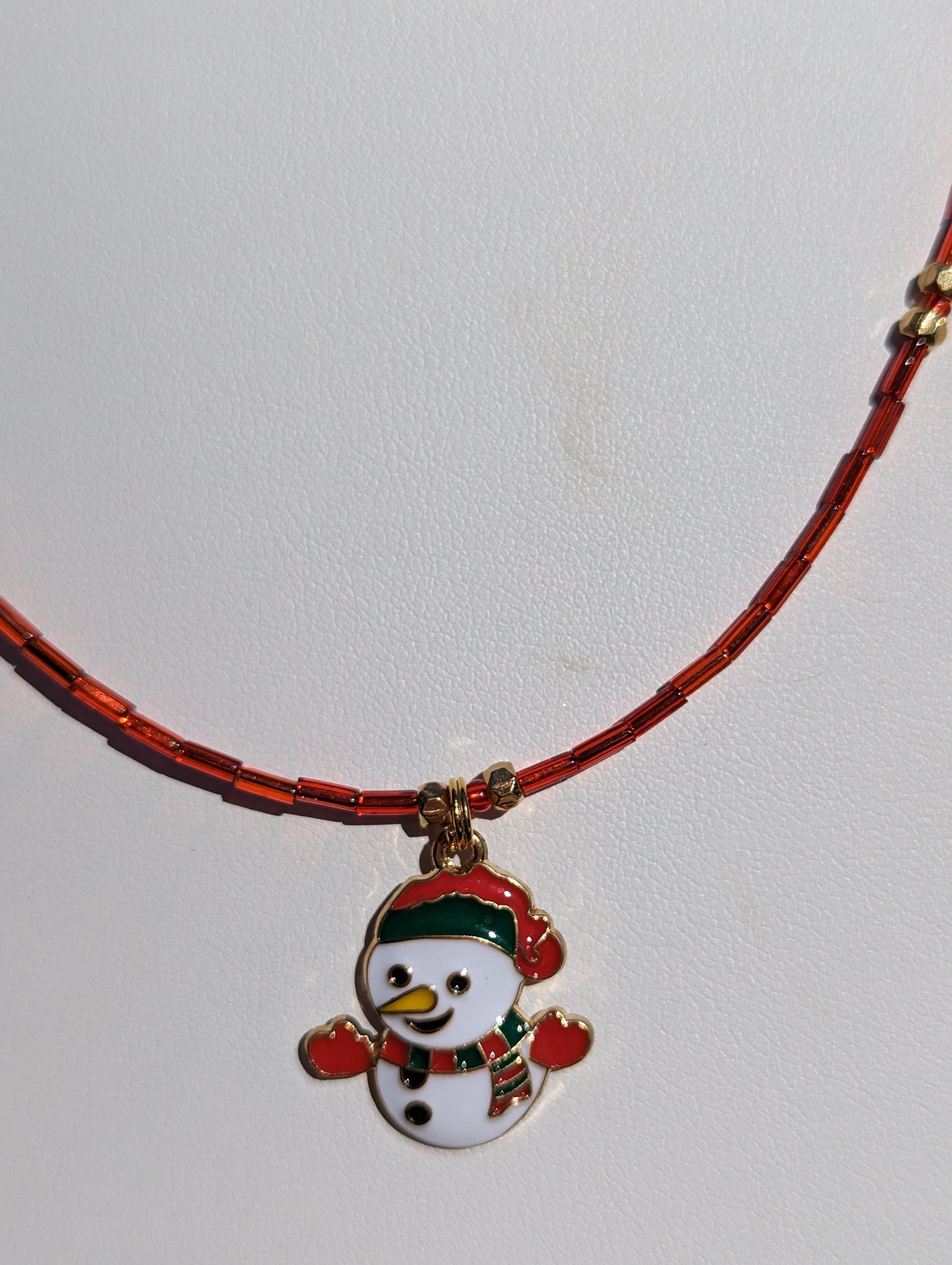 Snowman Pendant on Bugle Bead Necklace