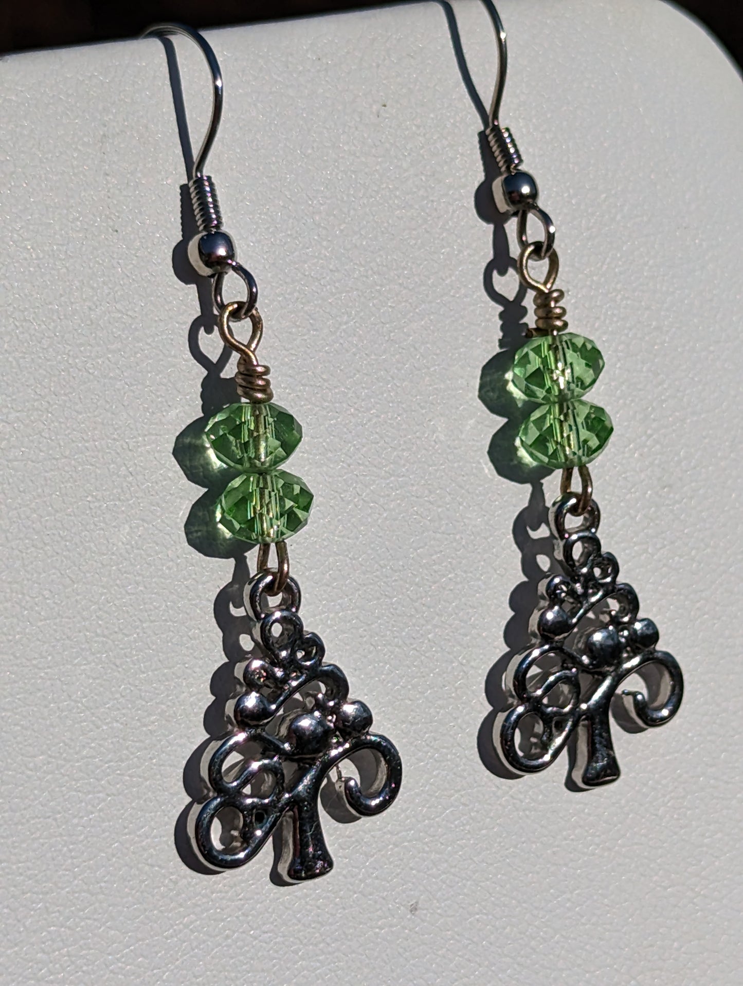 Stylized Tree Earrings with Light Green Beads