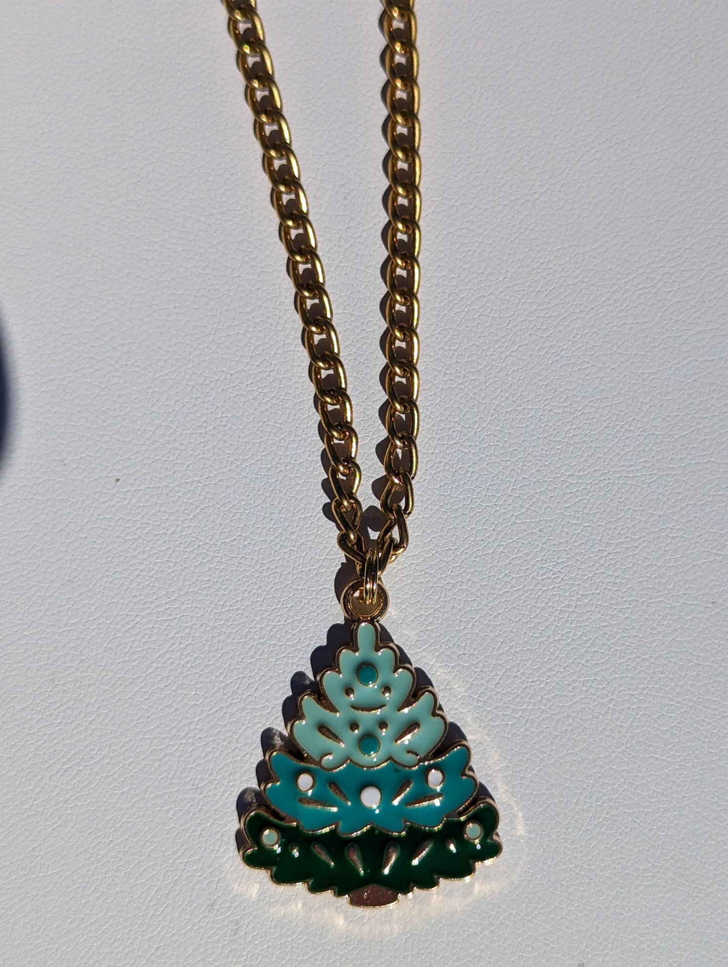 14k Gold Plated Necklace with Green Ombre Tree Pendant