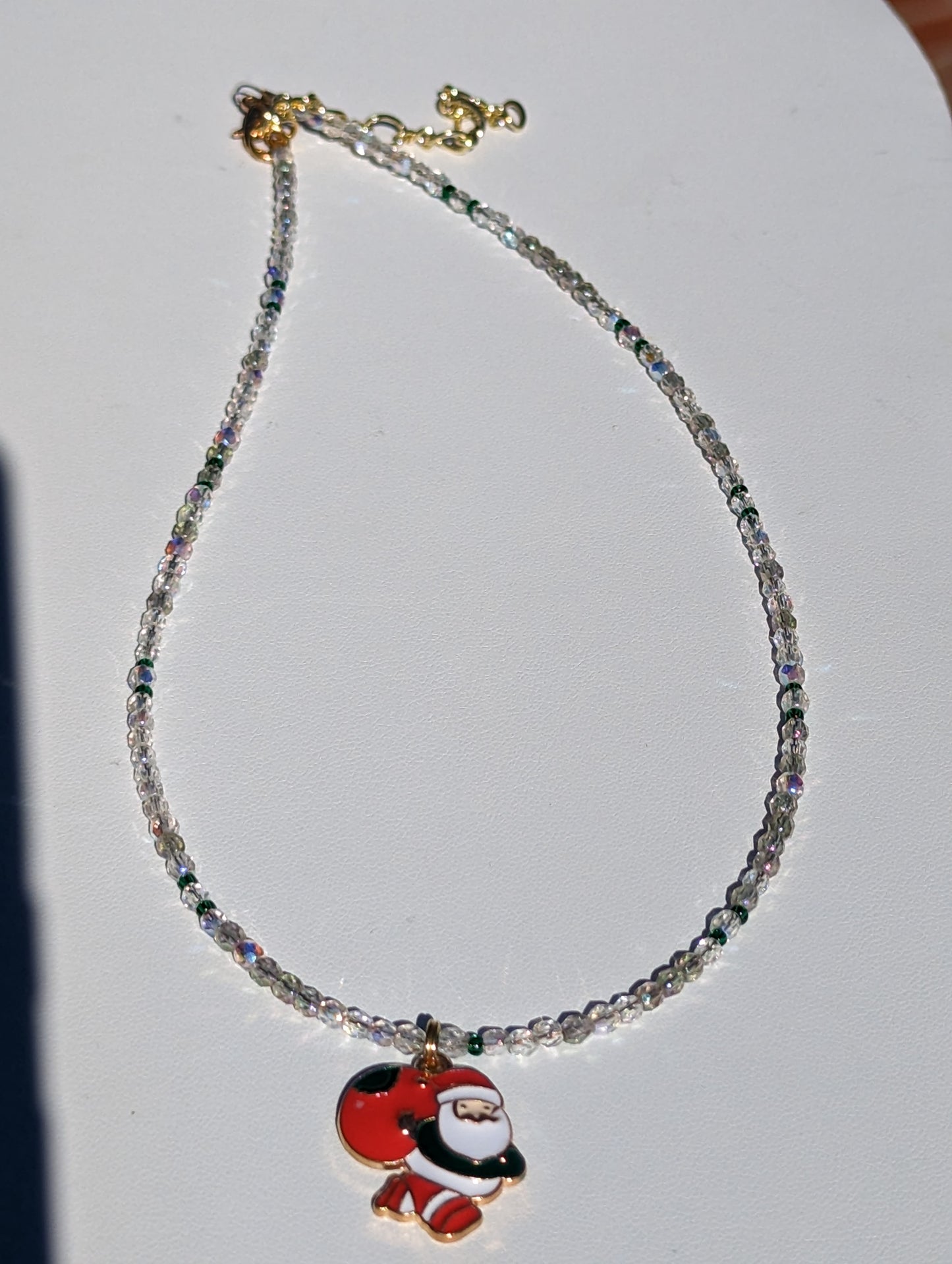 Santa with Toy Sack Pendant on Beaded Necklace