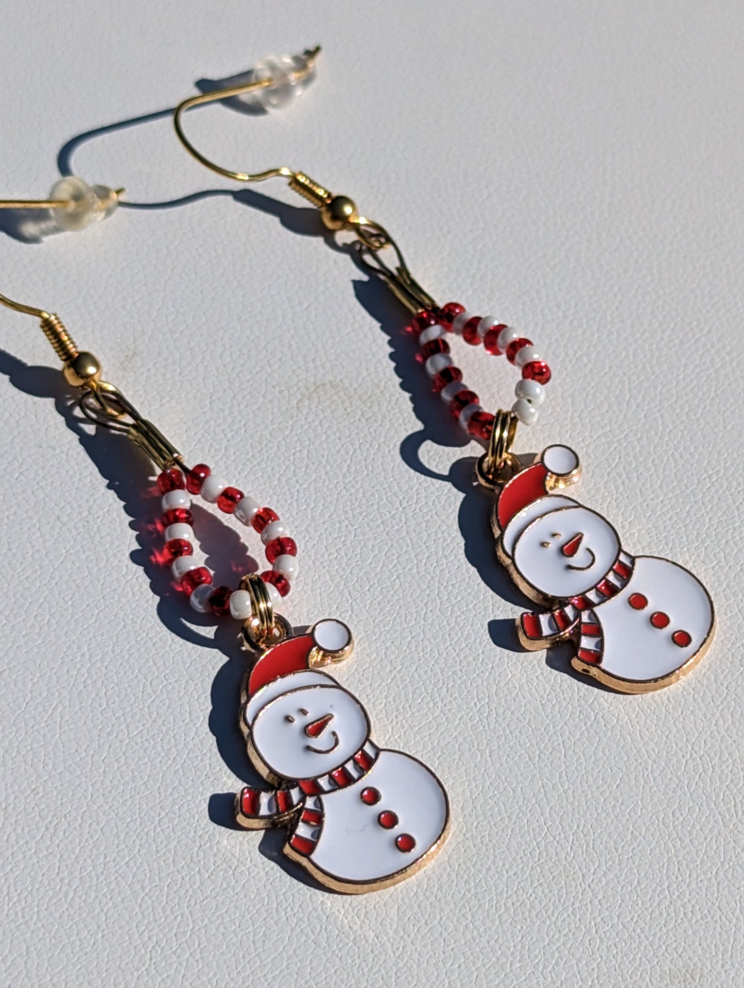 Red and White Snowman Earrings
